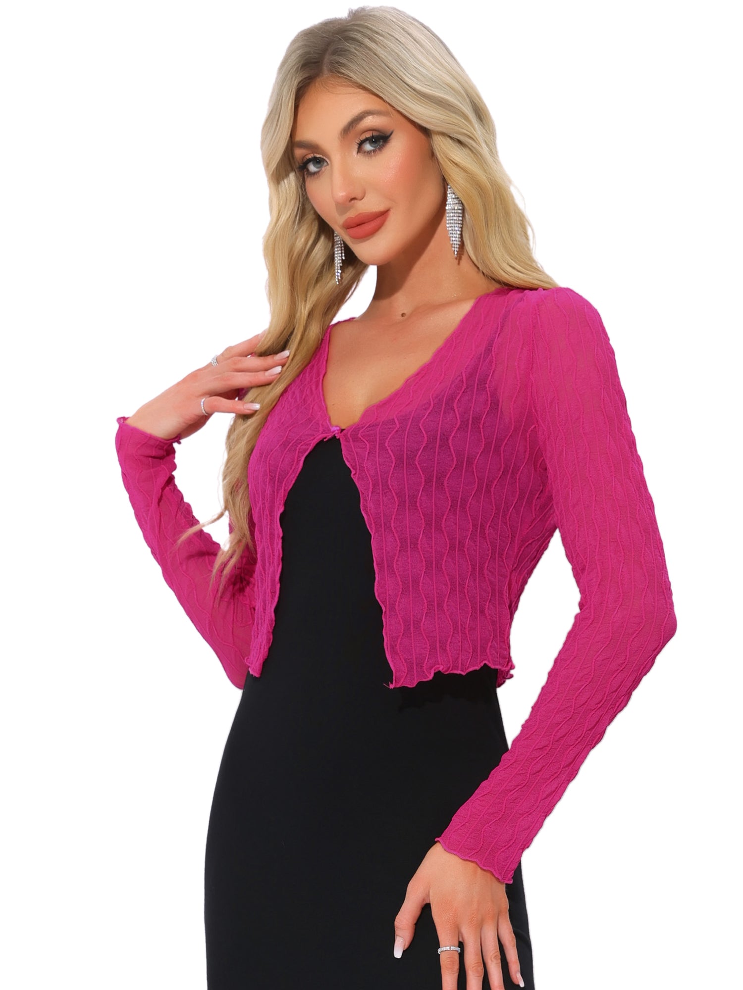 Long Sleeves Lightweight Sheer Textured Cropped Bolero Shrug