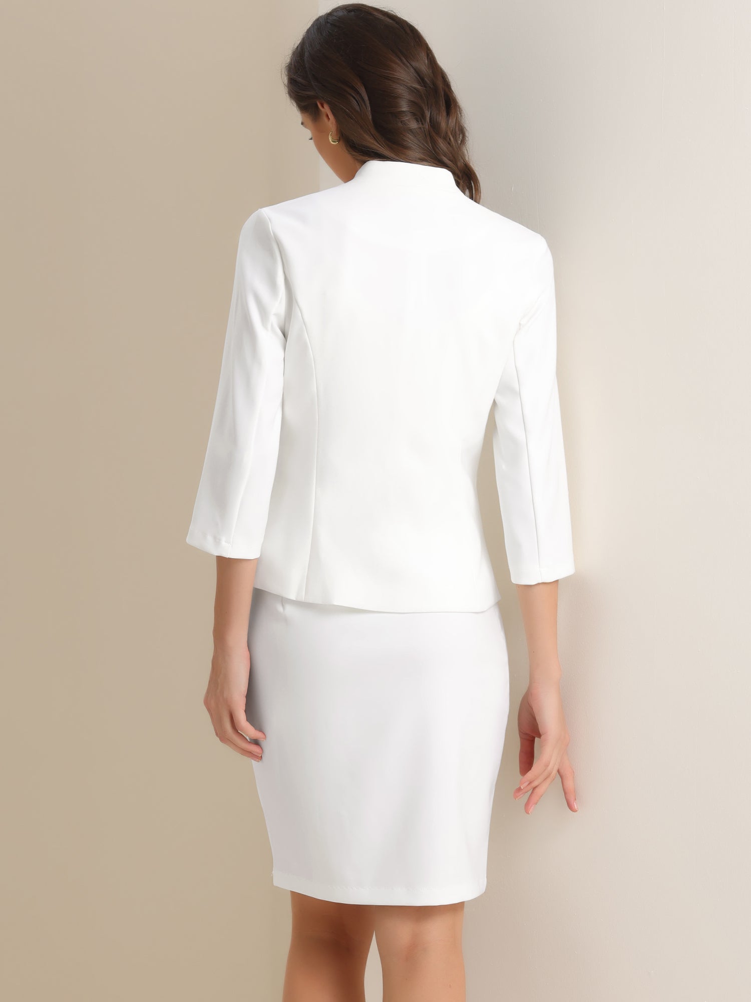 2 Piece Notched Collar Blazer and Pencil Skirt Business Suit Set