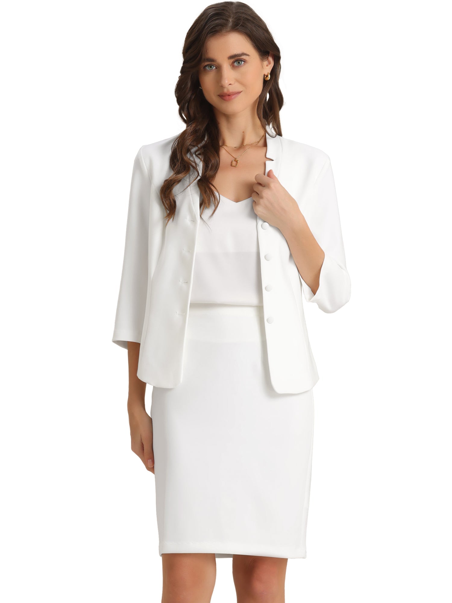 2 Piece Notched Collar Blazer and Pencil Skirt Business Suit Set
