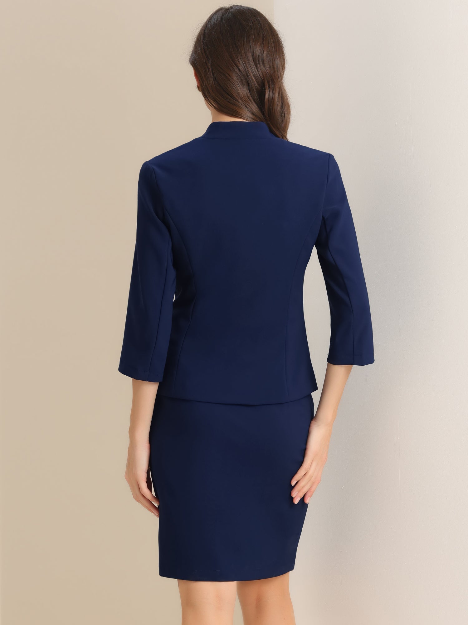 2 Piece Notched Collar Blazer and Pencil Skirt Business Suit Set