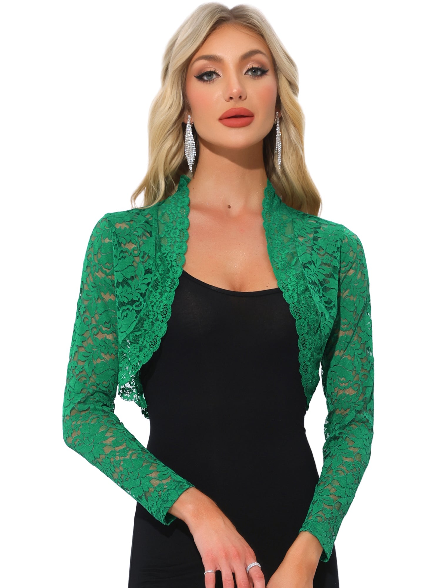 Elegant Sheer Floral Lace Crop Cardigan Bolero Shrug