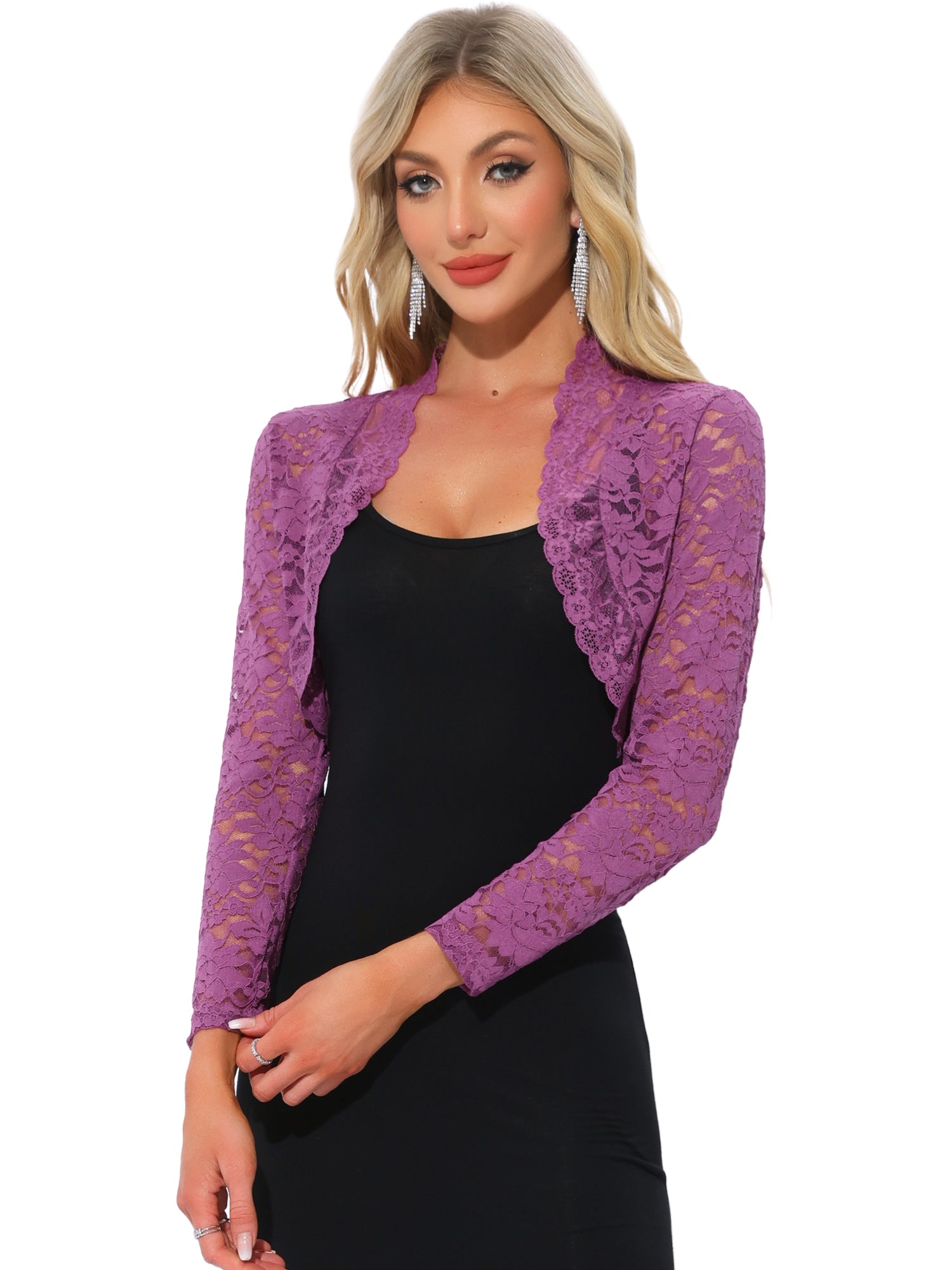 Elegant Sheer Floral Lace Crop Cardigan Bolero Shrug