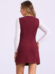 Corduroy Overall Scoop Neck Sleeveless Button Pinefore Dress