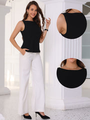 Boat Neck Work Office Sleeveless Basic Tops