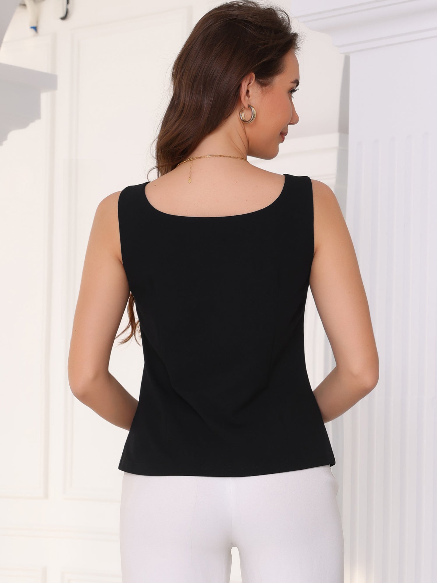 Boat Neck Work Office Sleeveless Basic Tops