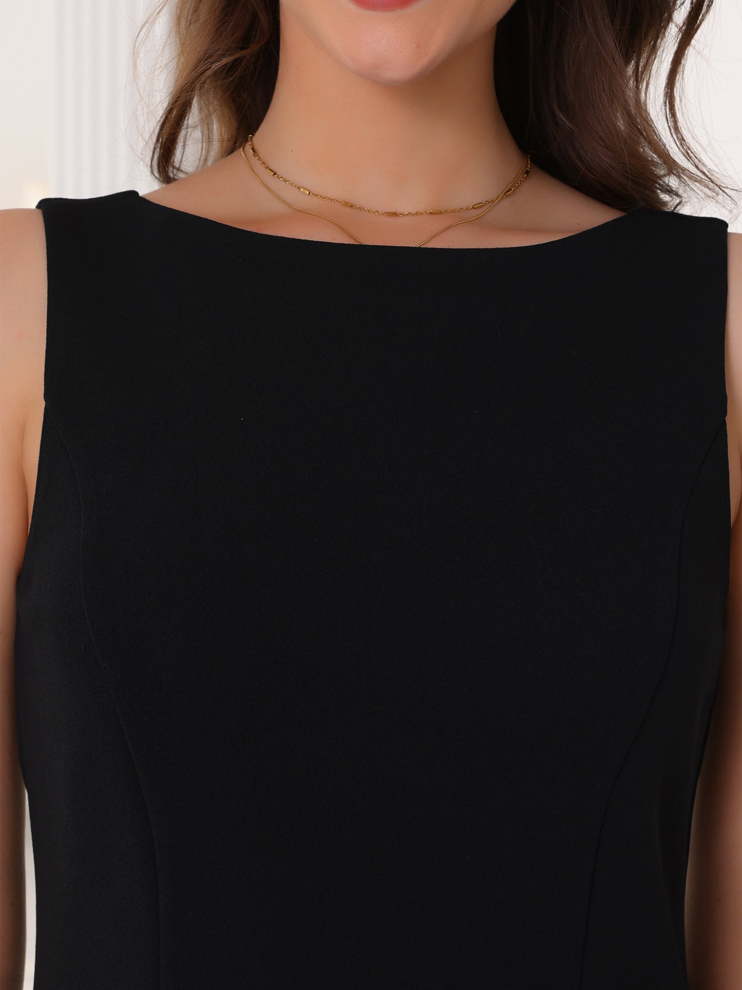 Boat Neck Work Office Sleeveless Basic Tops