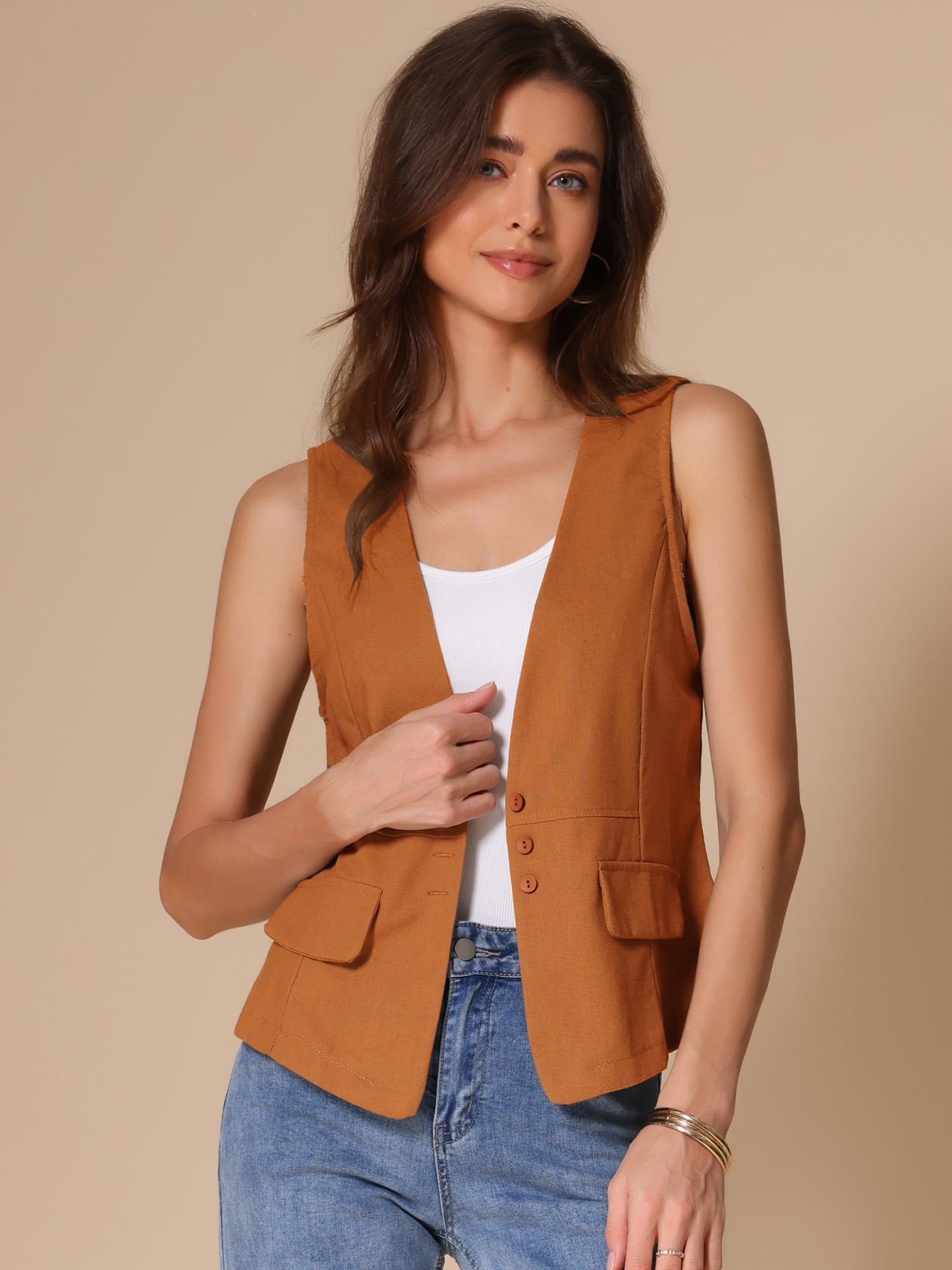 Sleeveless Lightweight Waistcoat Linen Vest