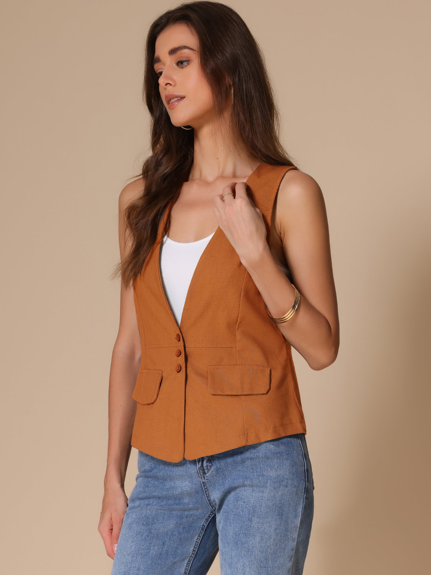 Sleeveless Lightweight Waistcoat Linen Vest