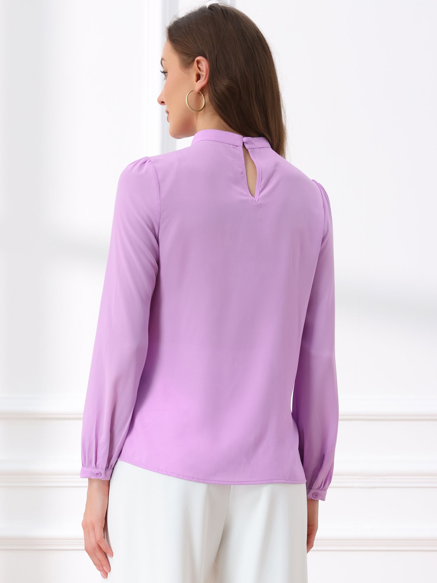 Chiffon Shirt Work Office Mock Neck Long Sleeve Blouse