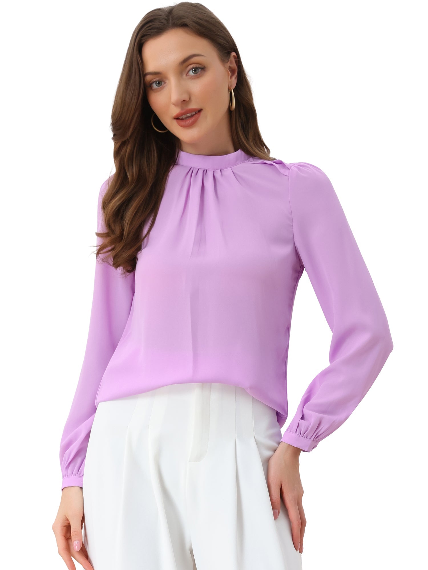 Chiffon Shirt Work Office Mock Neck Long Sleeve Blouse