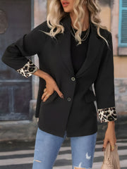 Leopard Patchwork Long Sleeves Notched Lapel Blazer