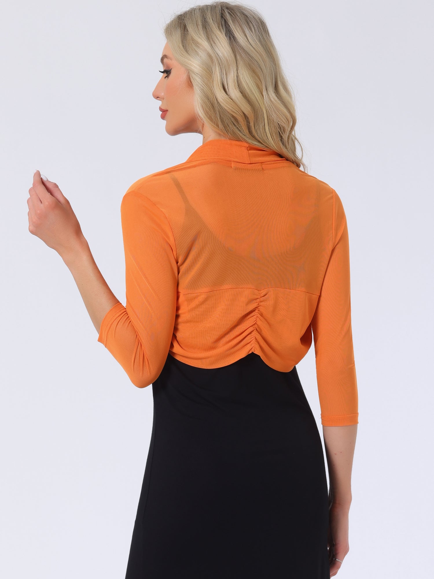 Semi Sheer Mesh 3/4 Sleeve Stretchy Cropped Bolero Shrug