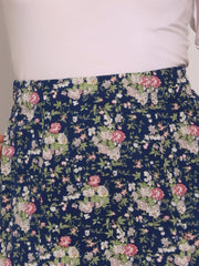 Floral Peasant Elastic Waist A-Line Ditsy Leave Midi Skirt