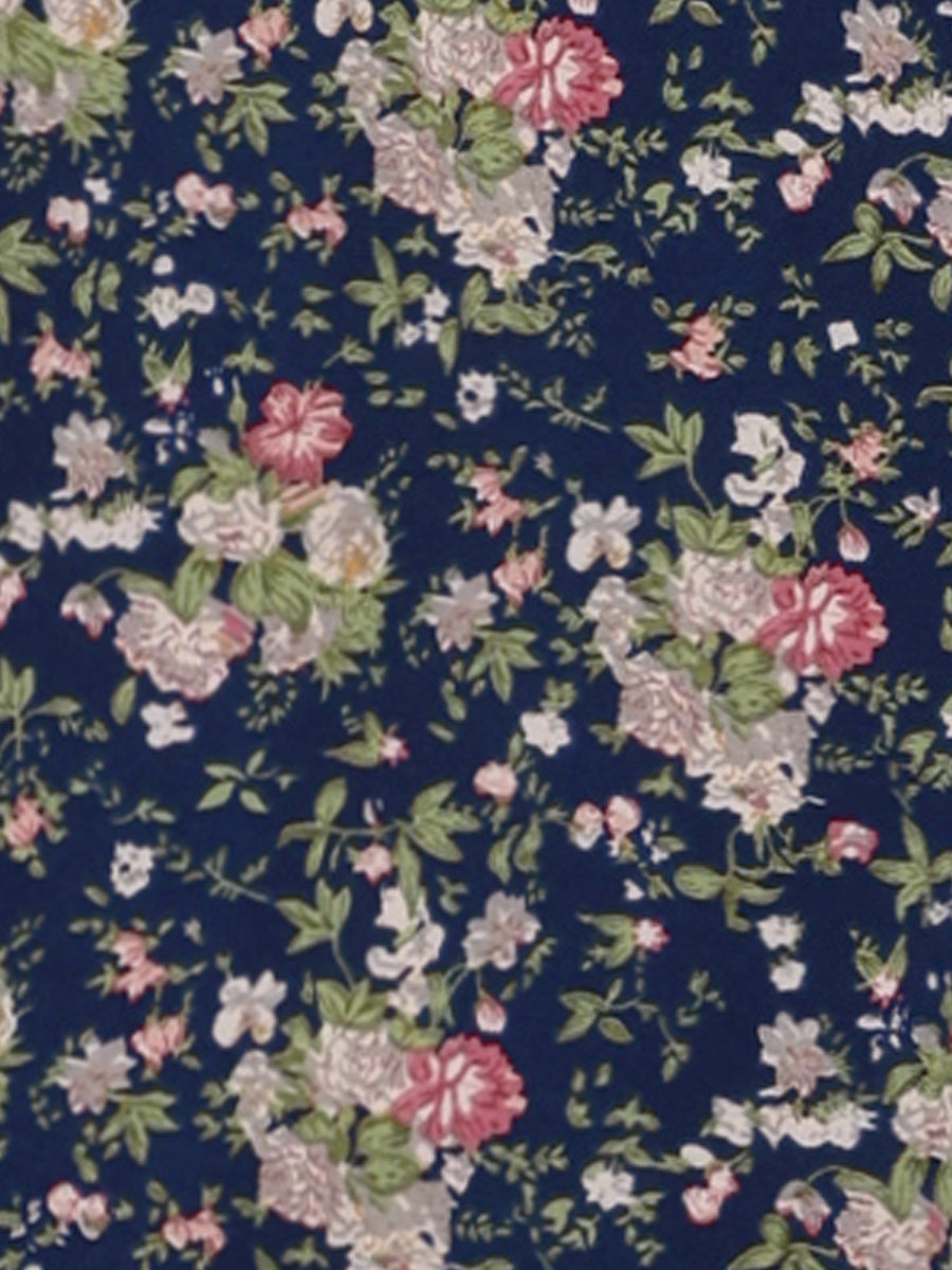 Floral Peasant Elastic Waist A-Line Ditsy Leave Midi Skirt