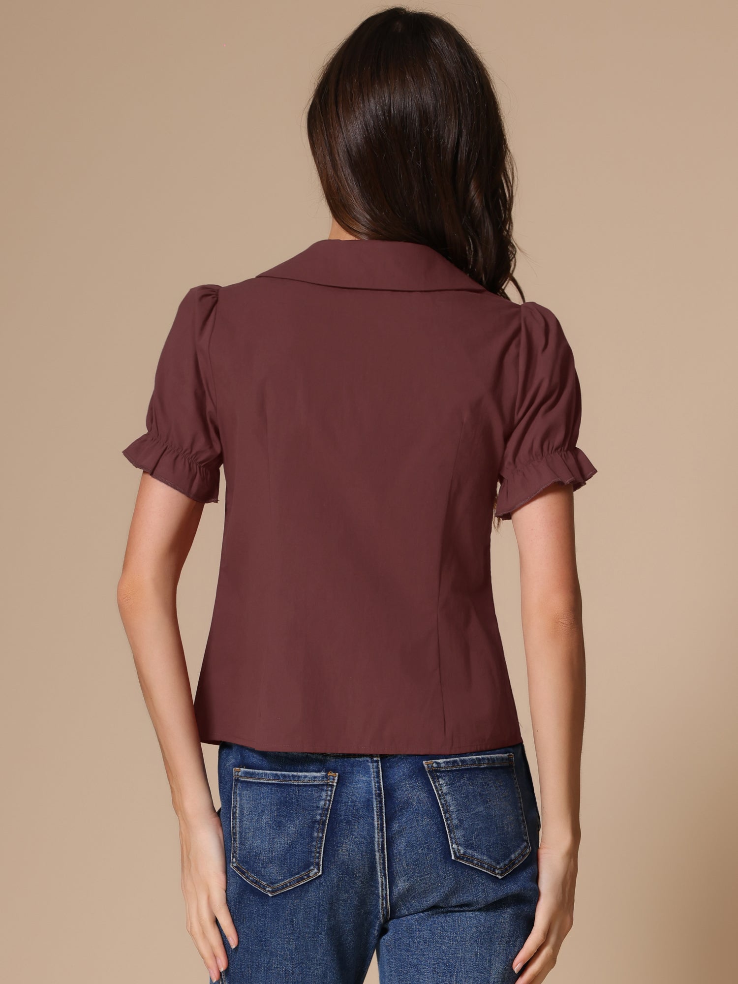 Peter Pan Collar Tie Neck Casual Cute Cotton Button-Up Shirt