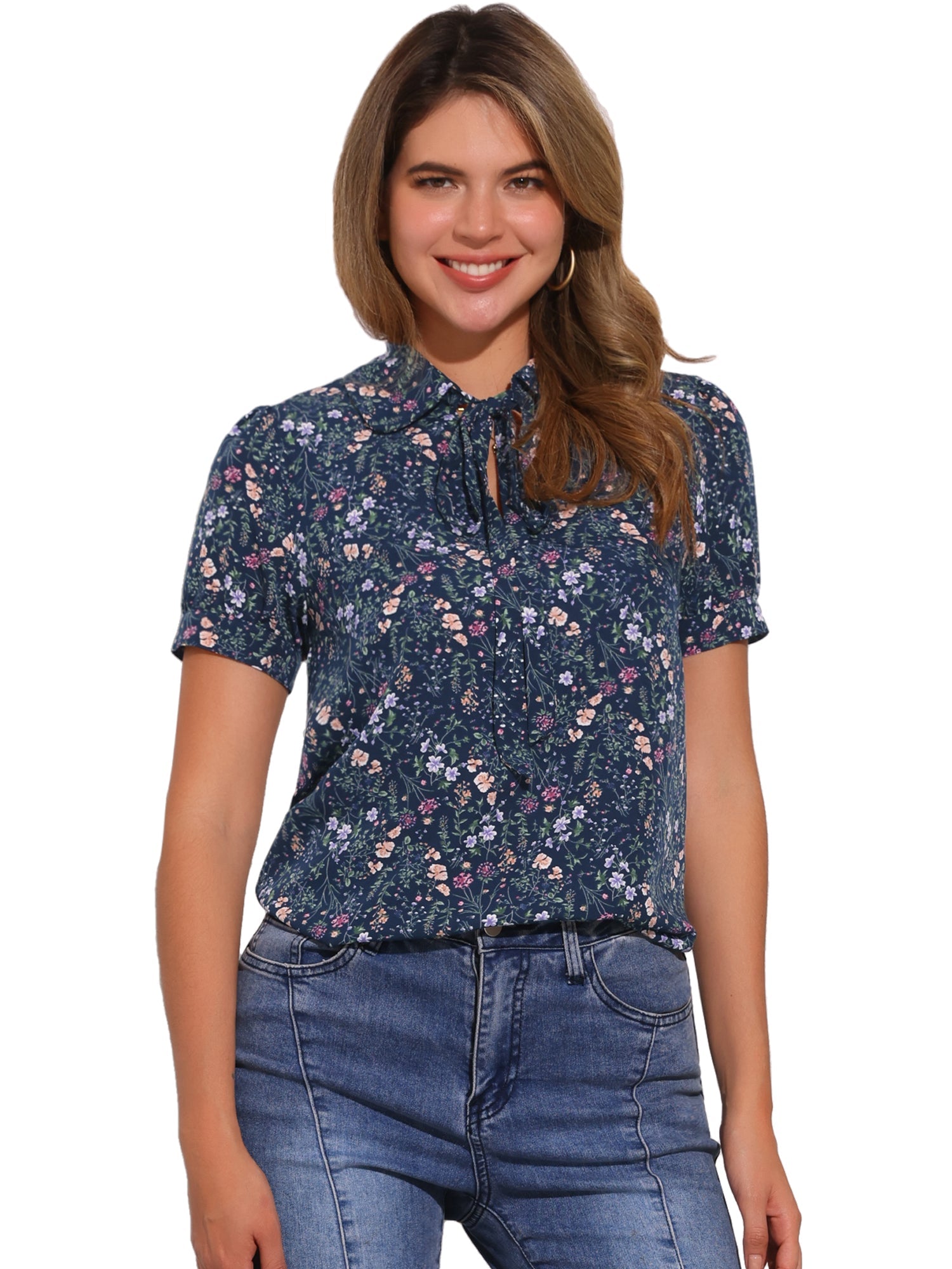 Retro Dots Bow Tie Peter Pan Collar Chiffon Blouse
