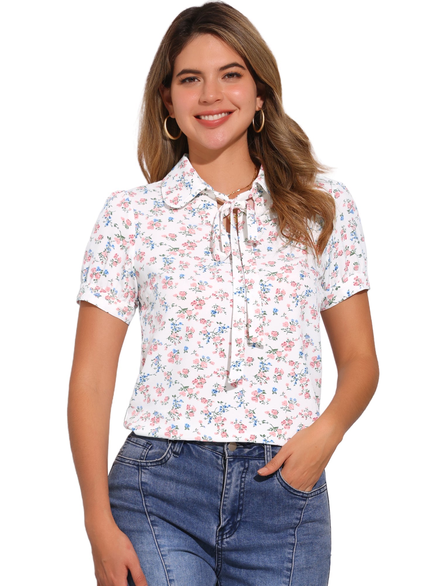 Retro Dots Bow Tie Peter Pan Collar Chiffon Blouse