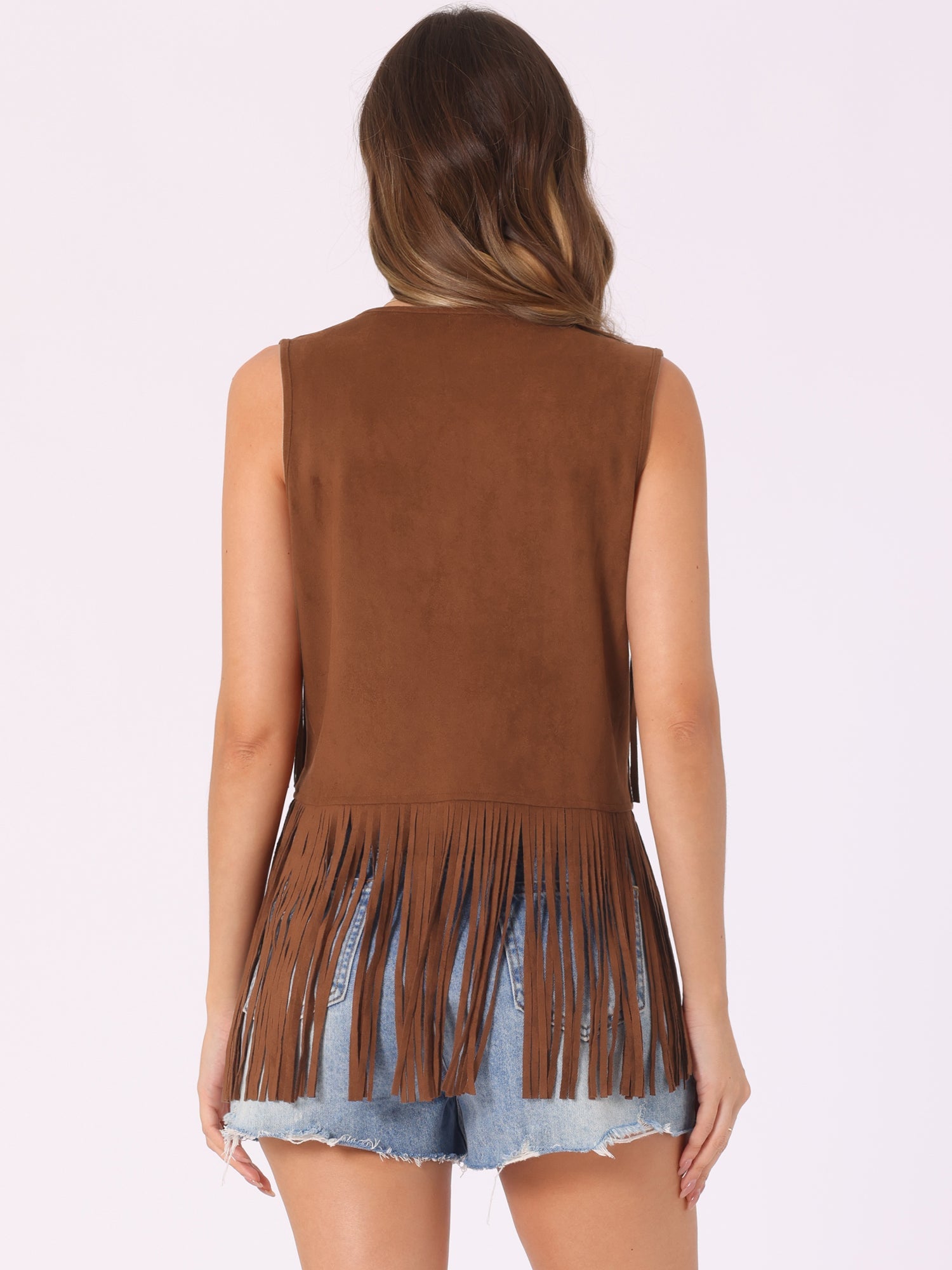 Fringe Open Front 70s Outfits Faux Suede Tassel Vest