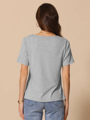 Cowl Neck Short Sleeve Casual Stretchy Blouse