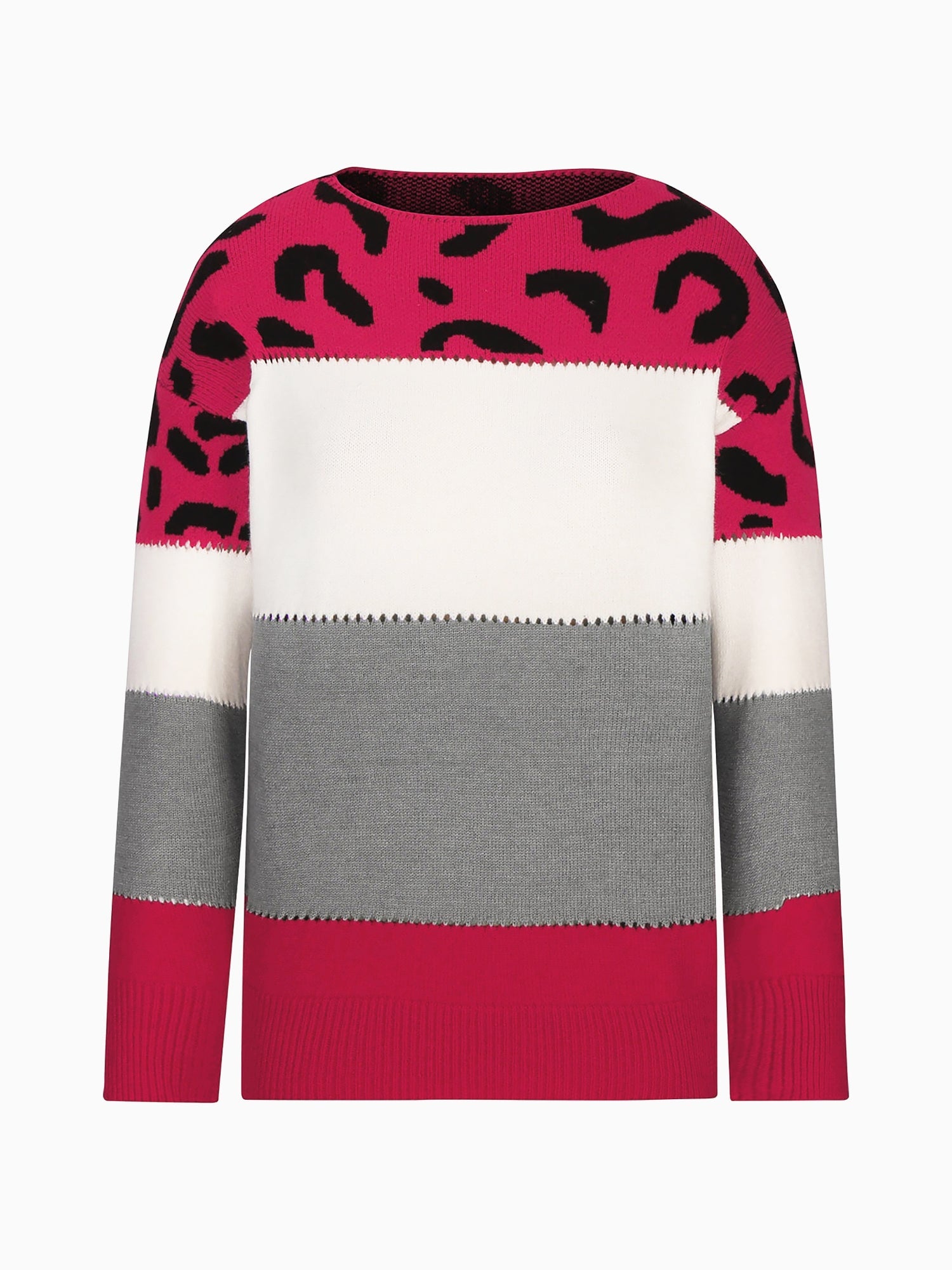 Leopard Colorblock Crew Neck Long Sleeve Casual Sweater
