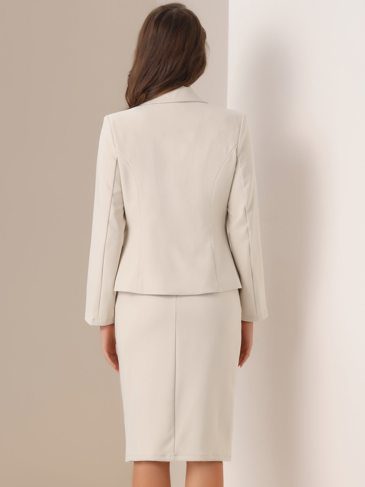 2 Pieces Long Sleeve Work Outfits Blazer and Pencil Skirt Suit Set