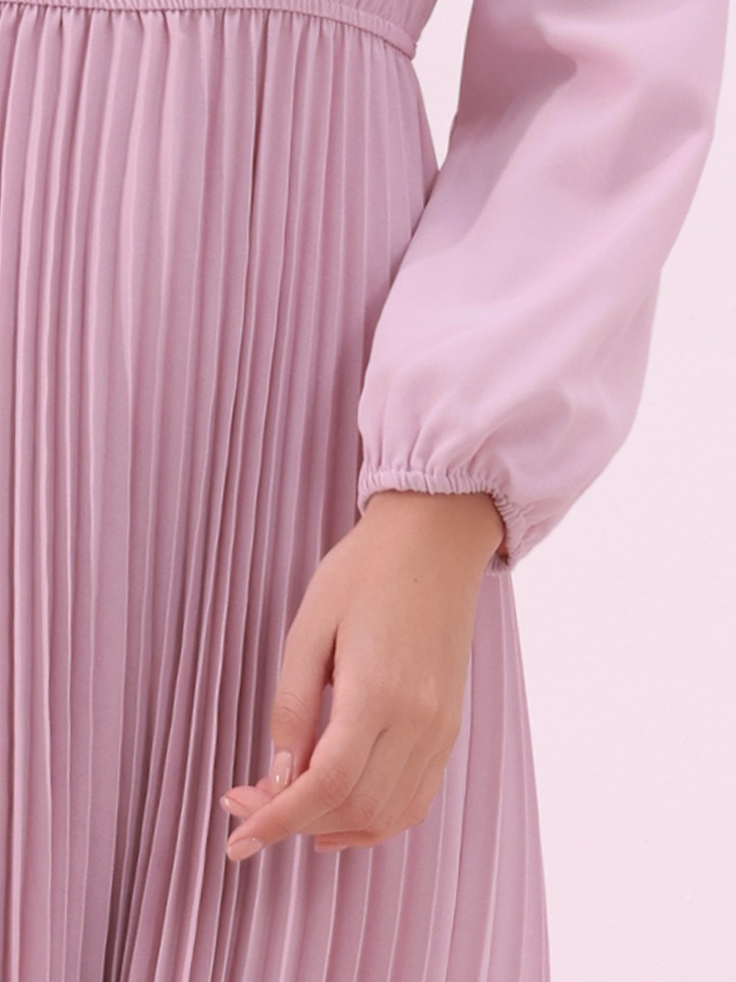 A-Line Flowy Long Sleeve Tie V Neck Pleated Midi Dress