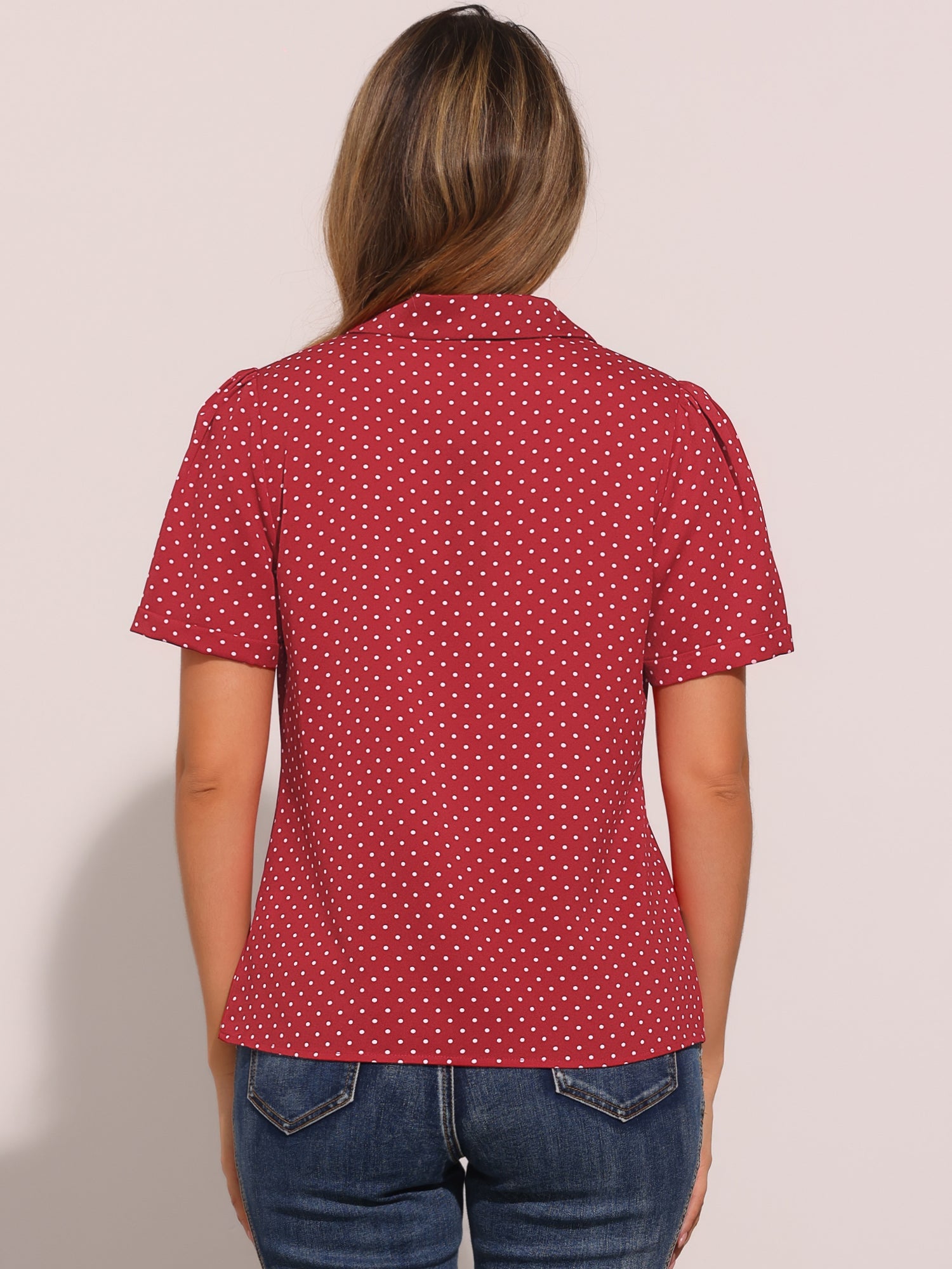 Short Sleeve Casual Cherry Print Notched Lapel Collar Shirt Blouse