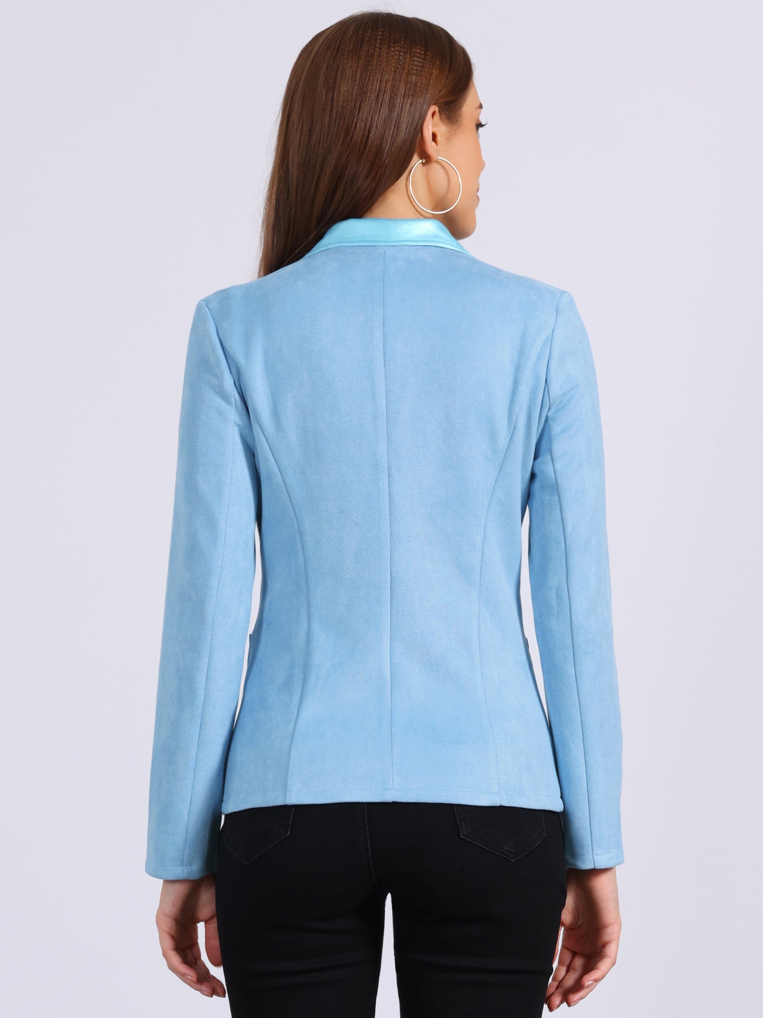 Faux Suede Lapel Collar Cowgirl 2 Button Blazer Jacket