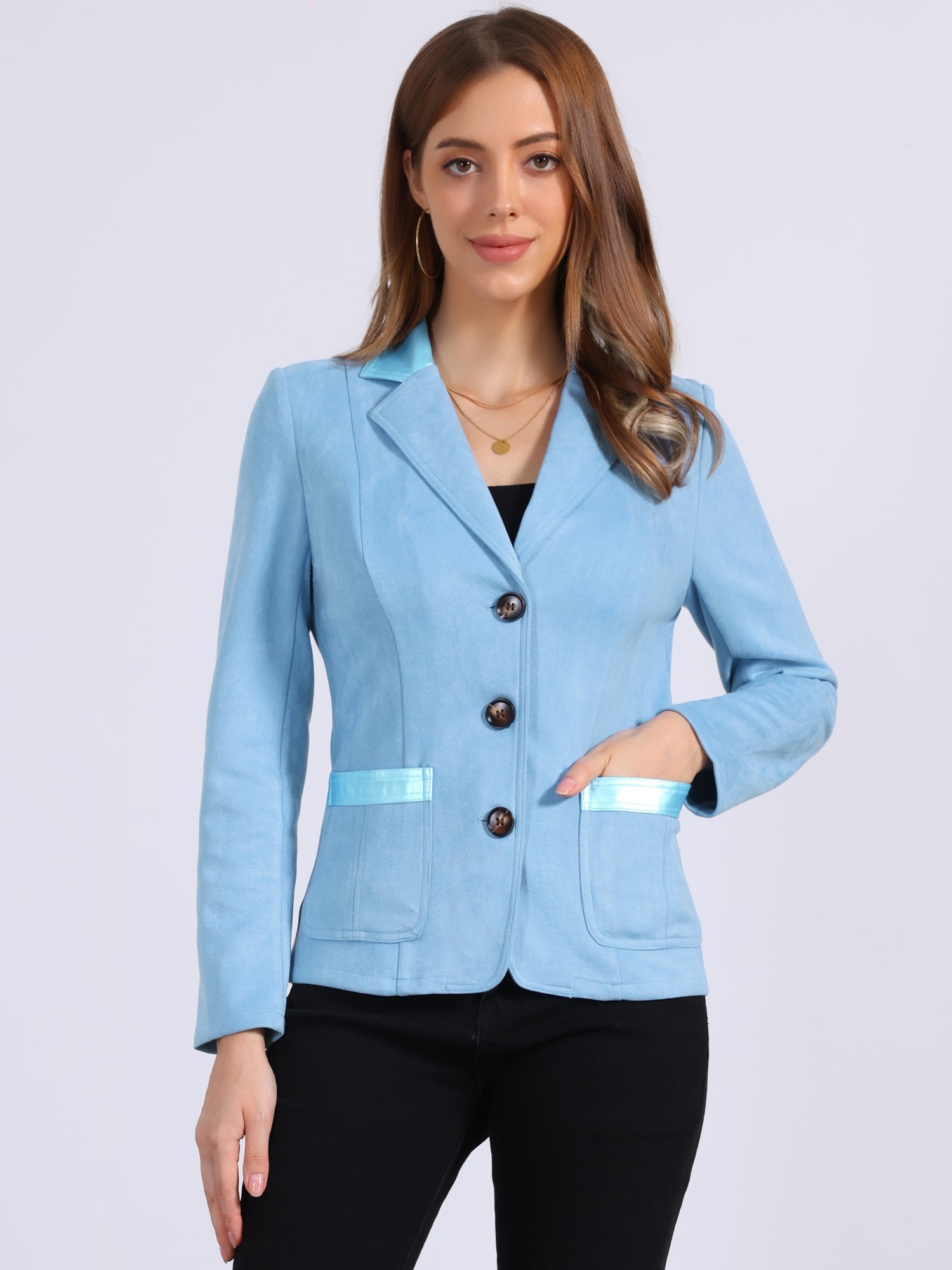 Faux Suede Lapel Collar Cowgirl 2 Button Blazer Jacket