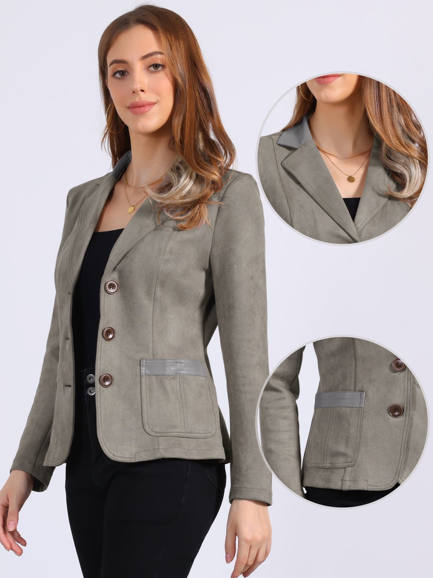 Faux Suede Lapel Collar Cowgirl 2 Button Blazer Jacket