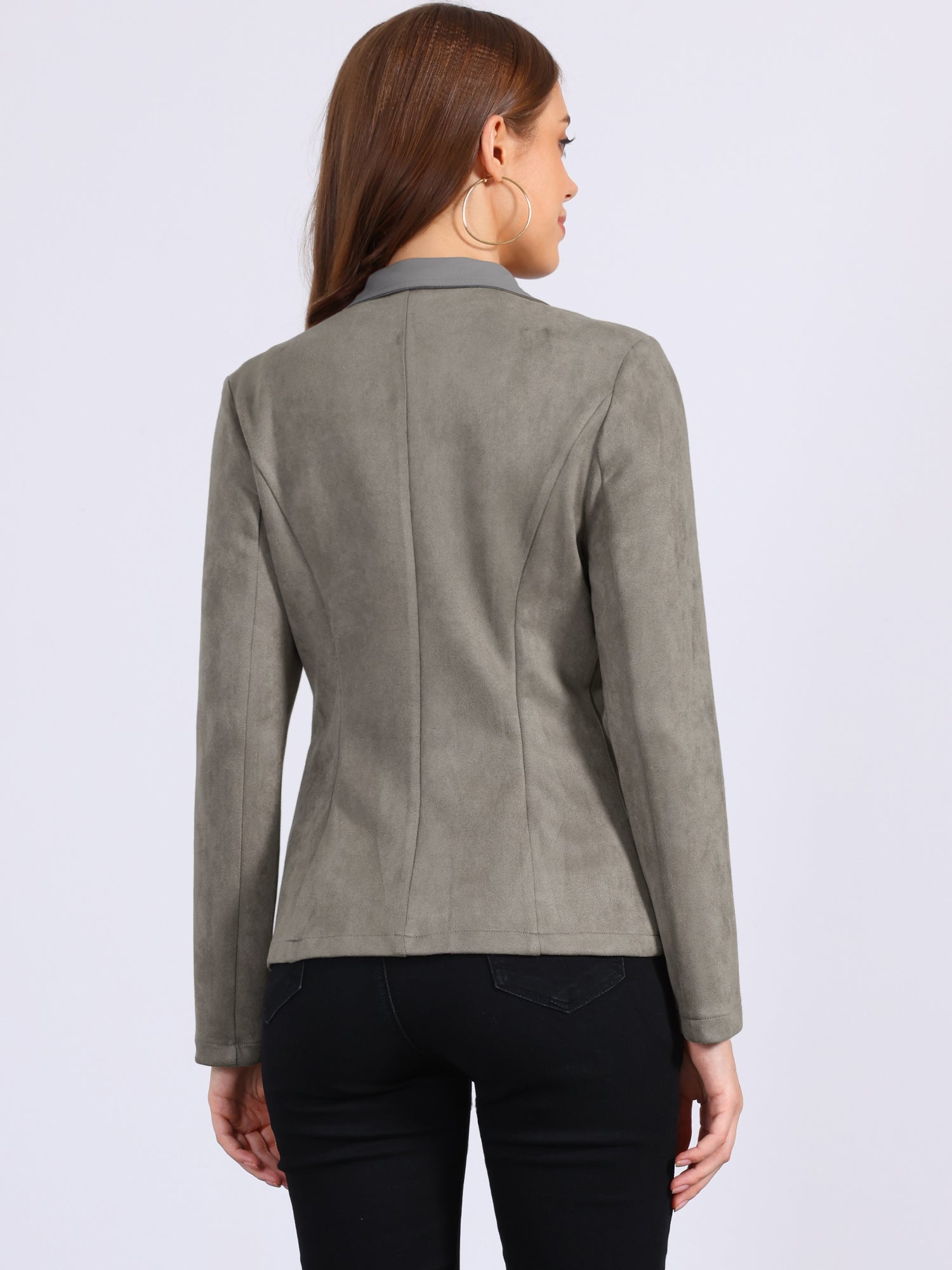 Faux Suede Lapel Collar Cowgirl 2 Button Blazer Jacket