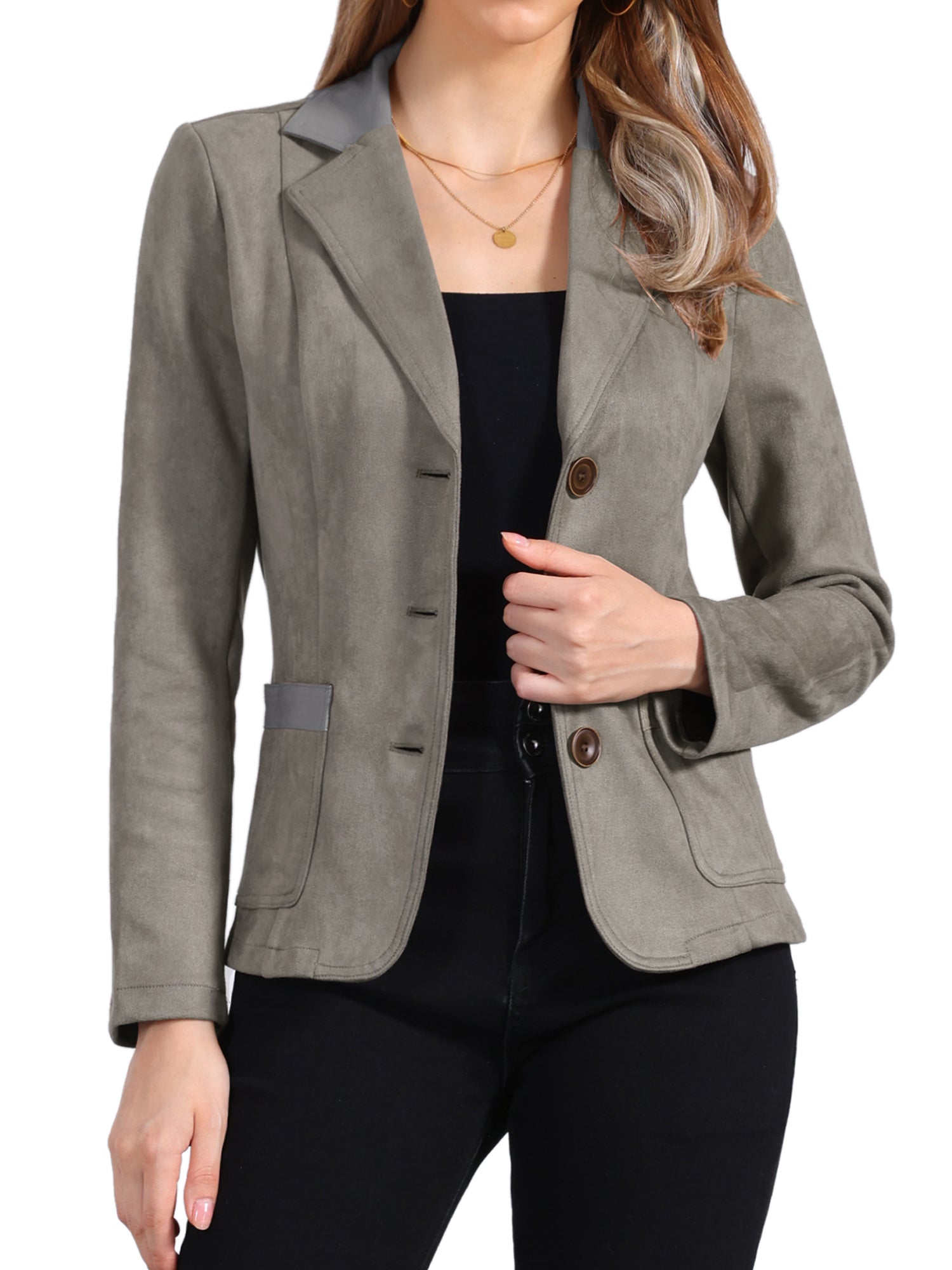 Faux Suede Lapel Collar Cowgirl 2 Button Blazer Jacket
