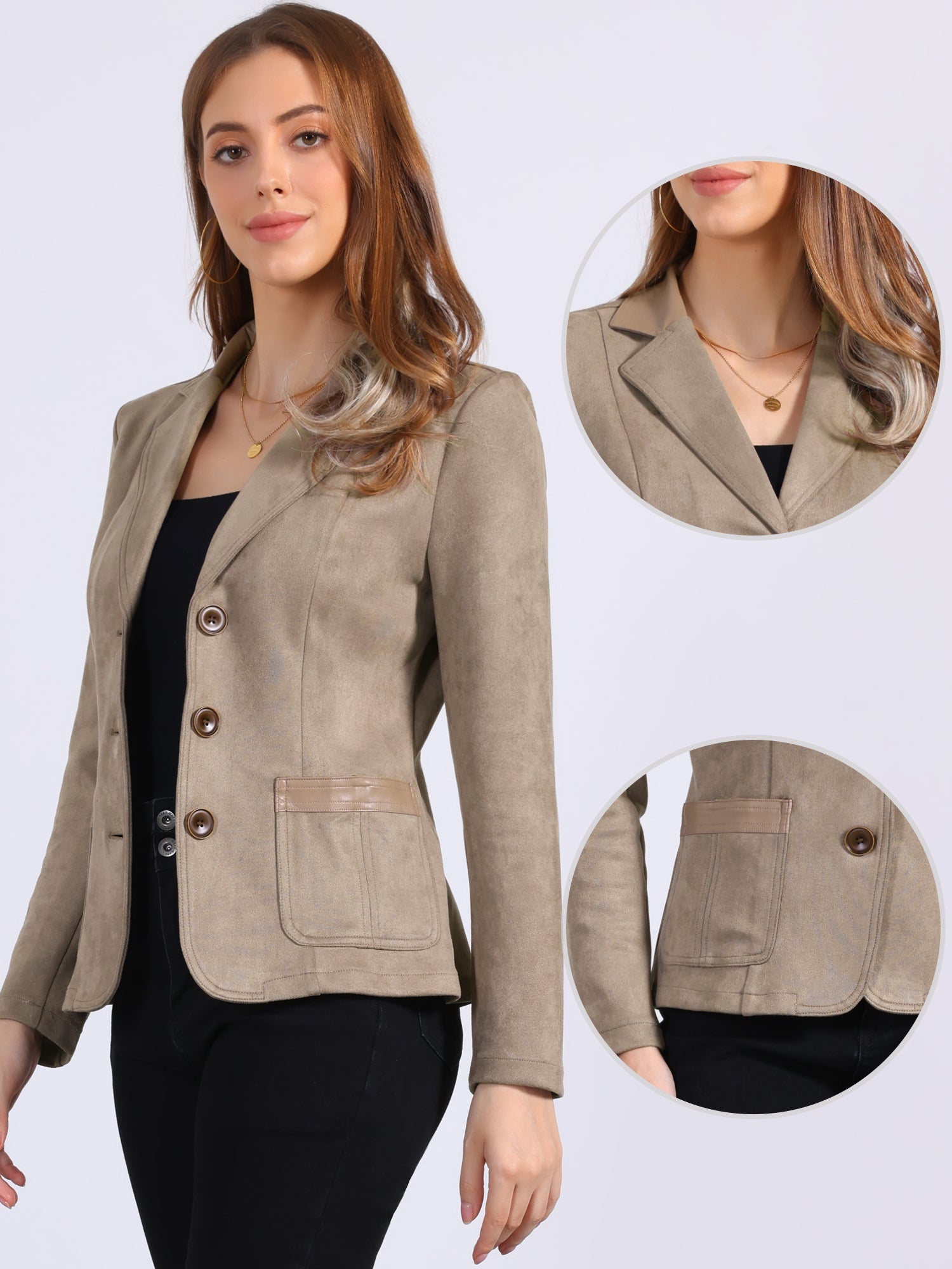 Faux Suede Lapel Collar Cowgirl 2 Button Blazer Jacket
