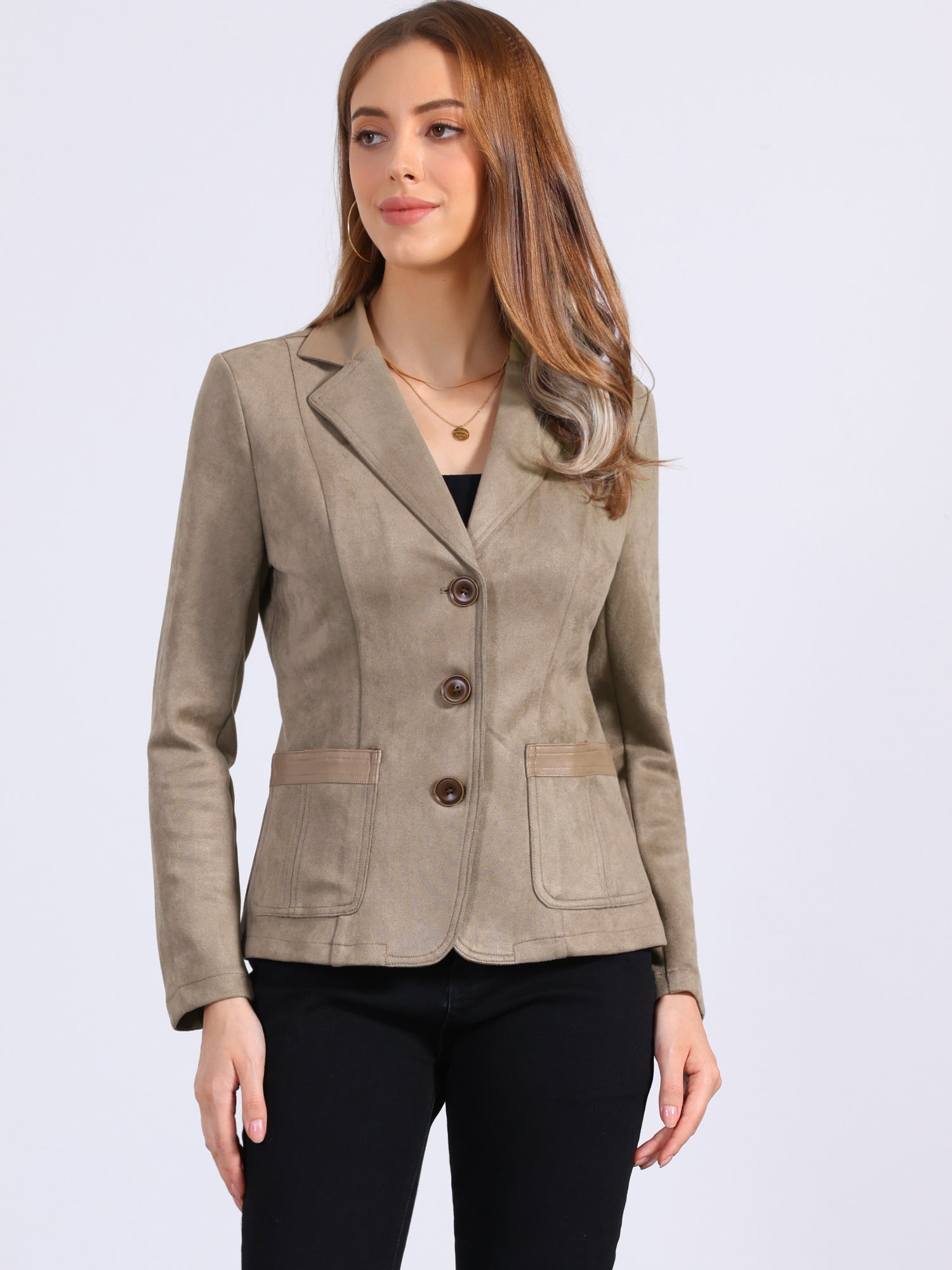 Faux Suede Lapel Collar Cowgirl 2 Button Blazer Jacket