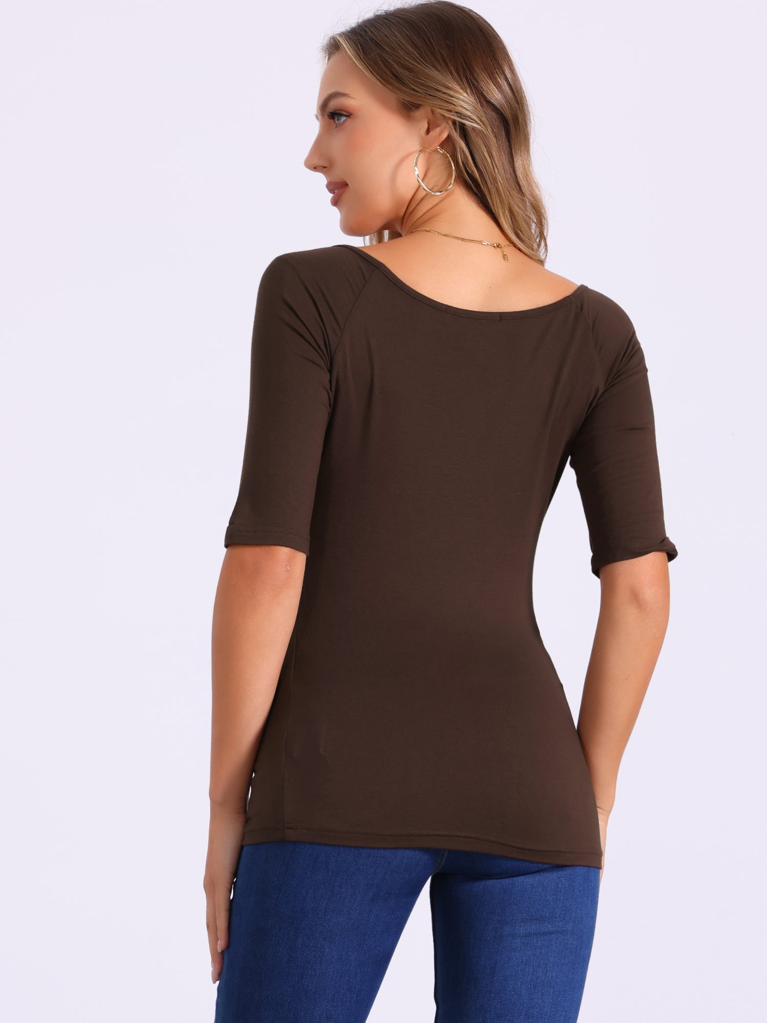 Half Sleeves Scoop Neck Fitted Layering Soft T-Shirt