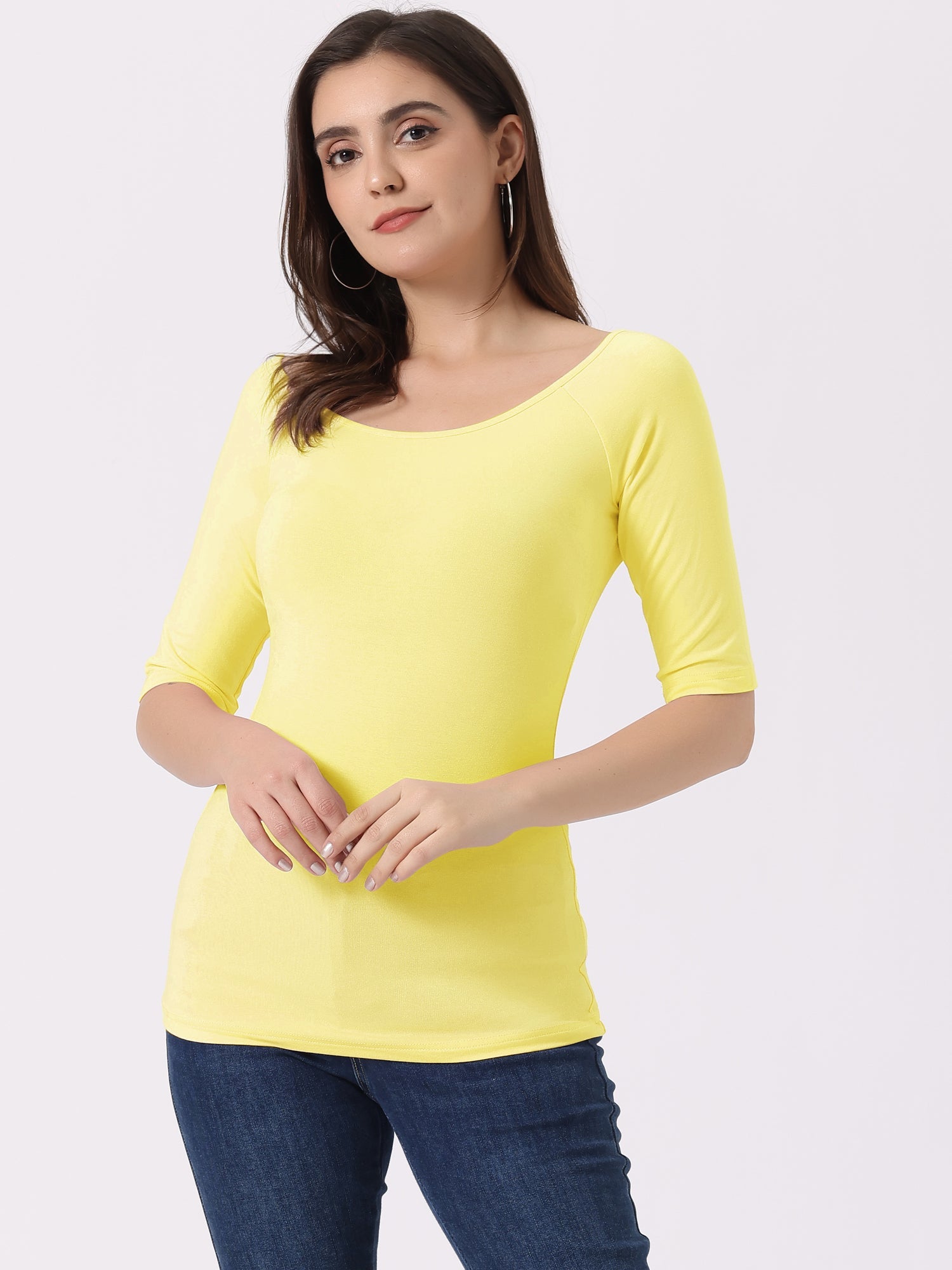 Half Sleeves Scoop Neck Fitted Layering Soft T-Shirt