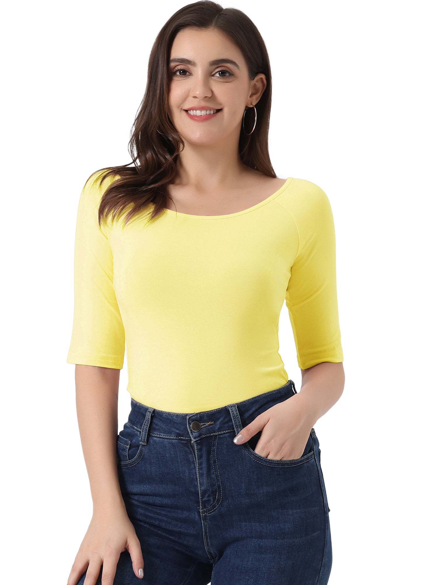 Half Sleeves Scoop Neck Fitted Layering Soft T-Shirt