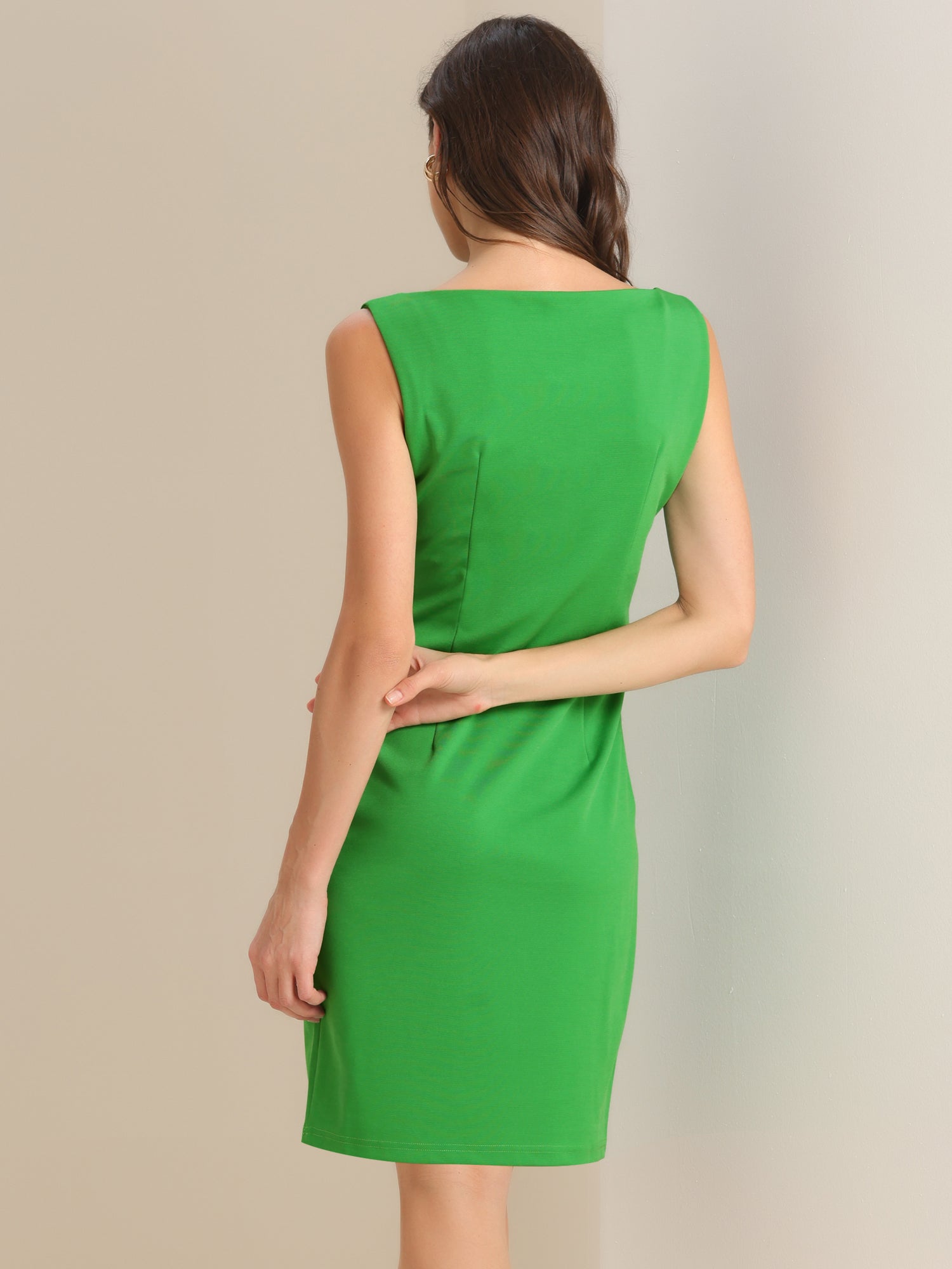 Sleeveless Boat Neck Casual Office Solid Midi Sheath Dress