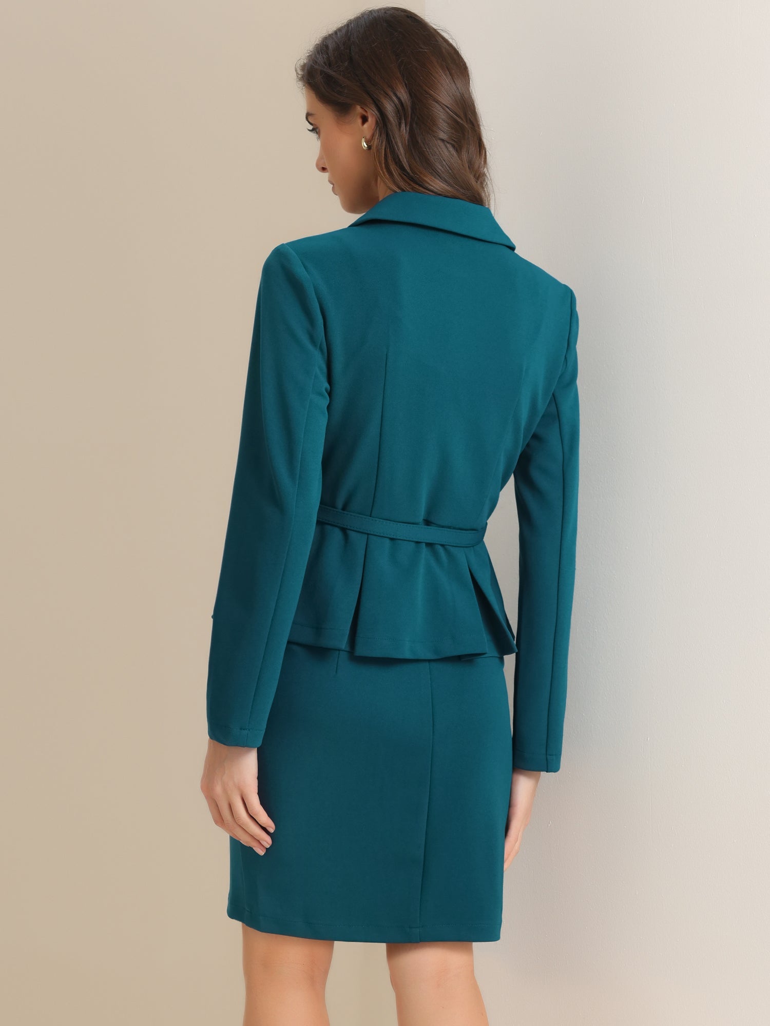 2pc Business Suits Belted Peplum Blazer Jacket and Pencil Skirt Sets