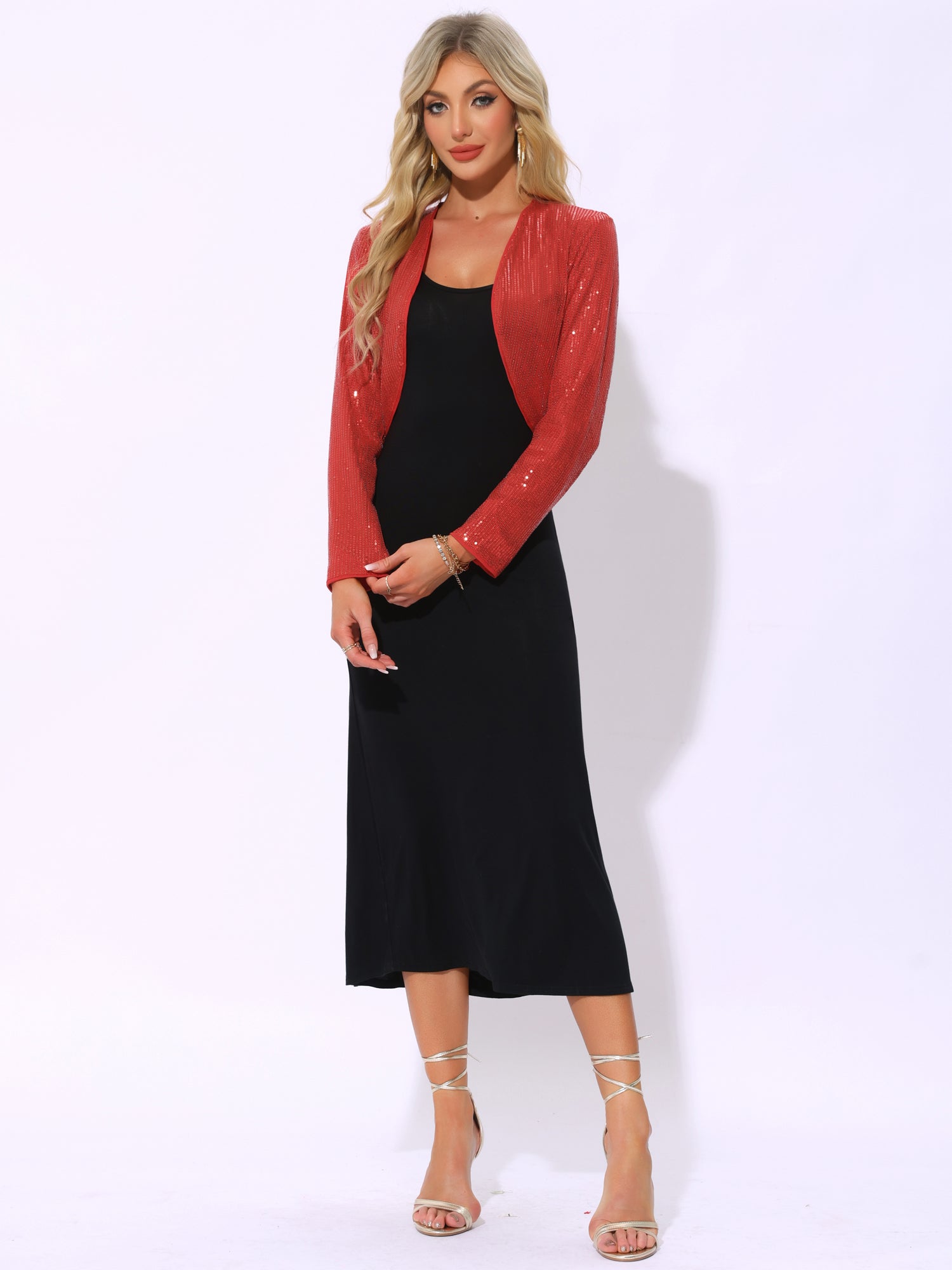 Sequin Open Front Sparkly Bolero Shrug Cropped Jacket