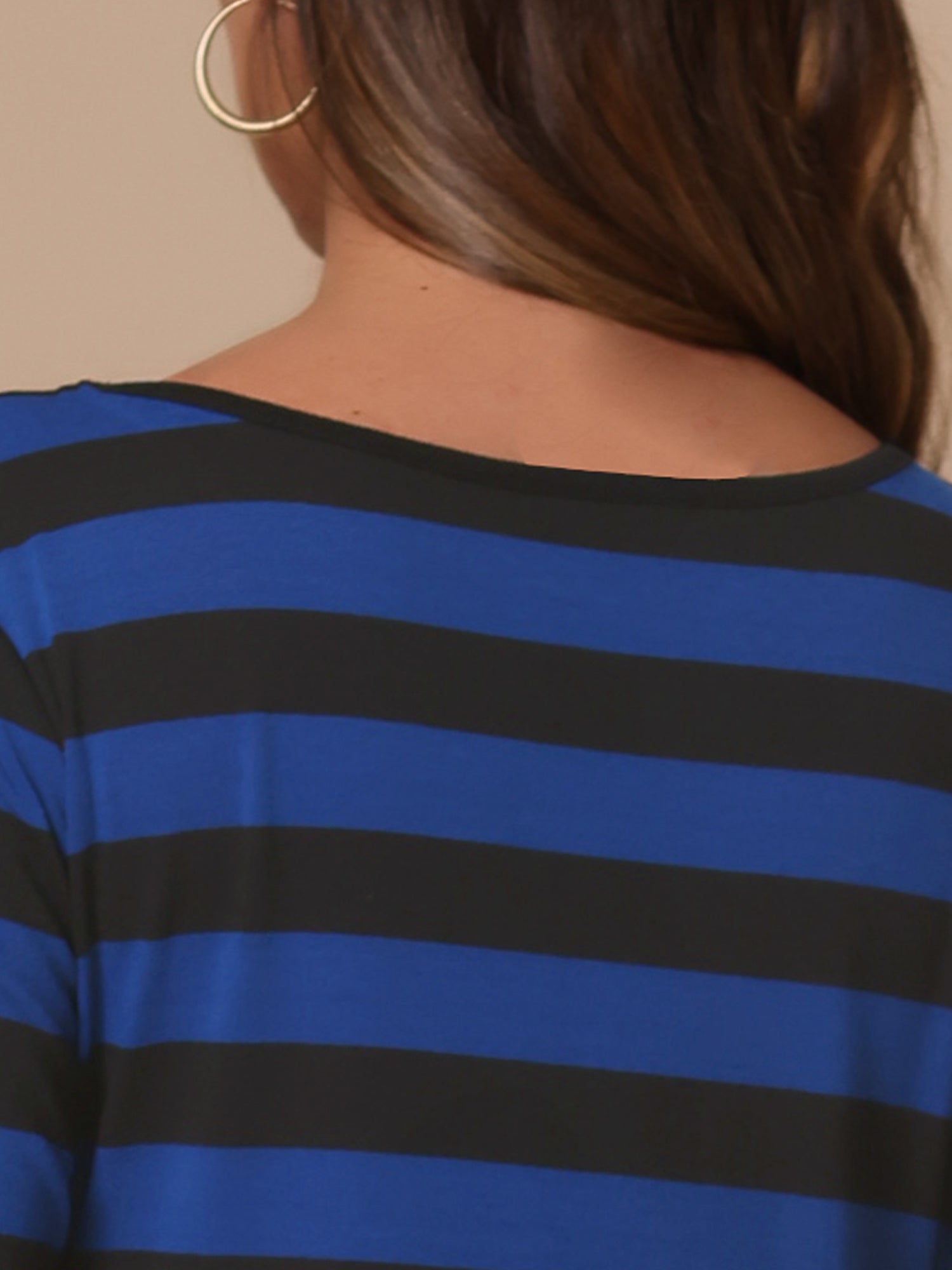 3/4 Sleeve Round Neck Casual Striped T-Shirt