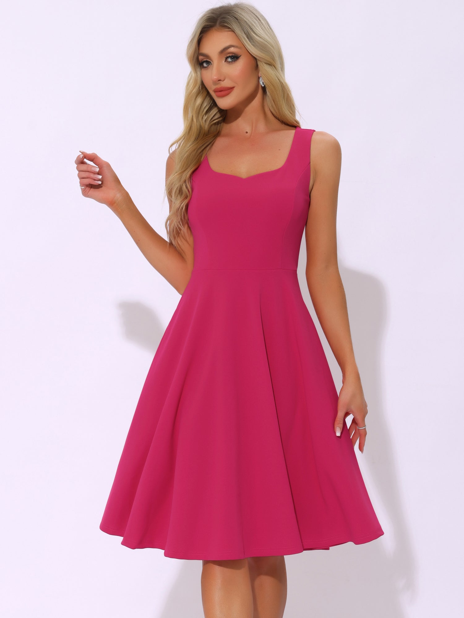 Sweetheart Neck Sleeveless A-Line Midi Swing Dress