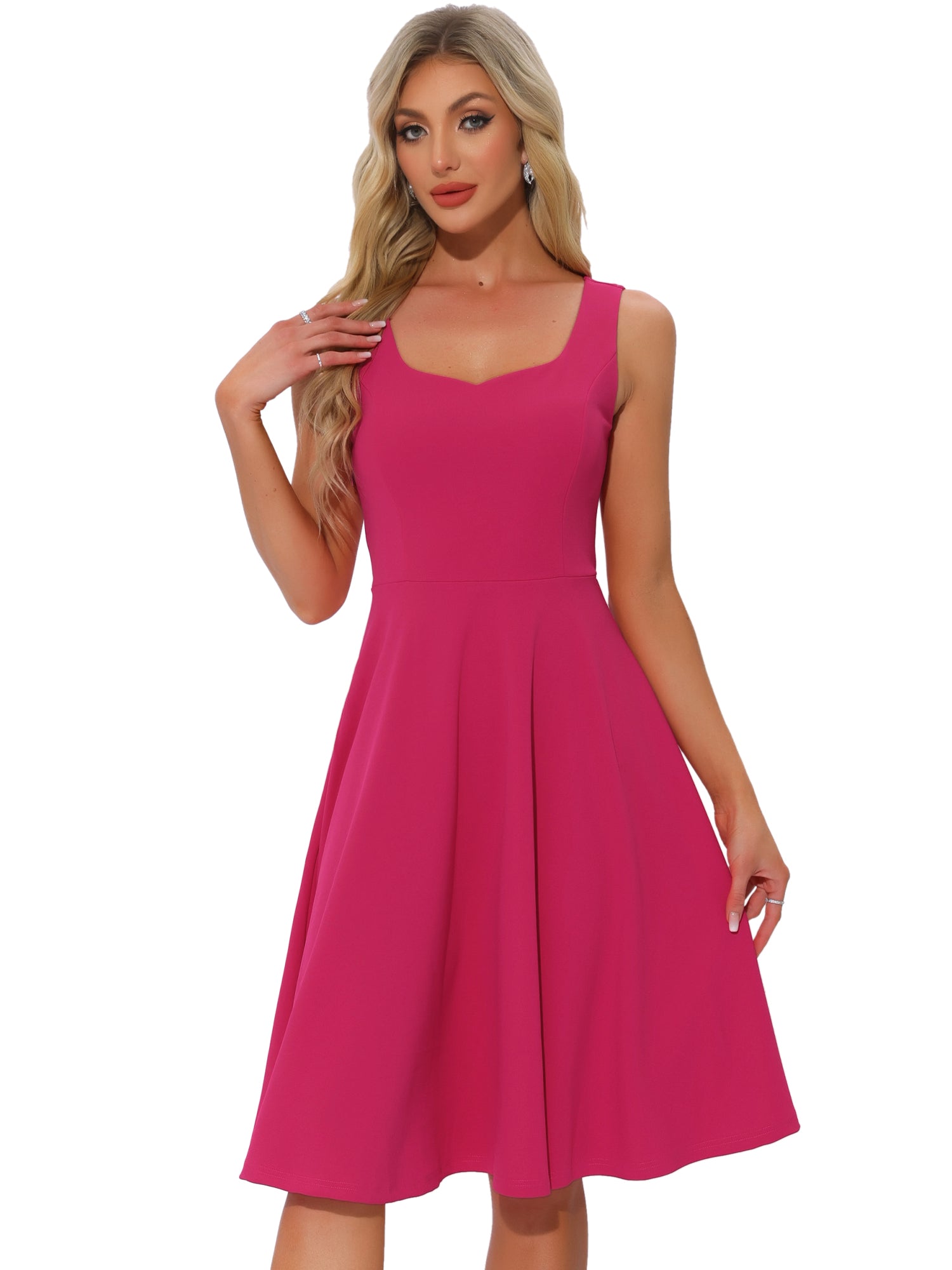 Sweetheart Neck Sleeveless A-Line Midi Swing Dress
