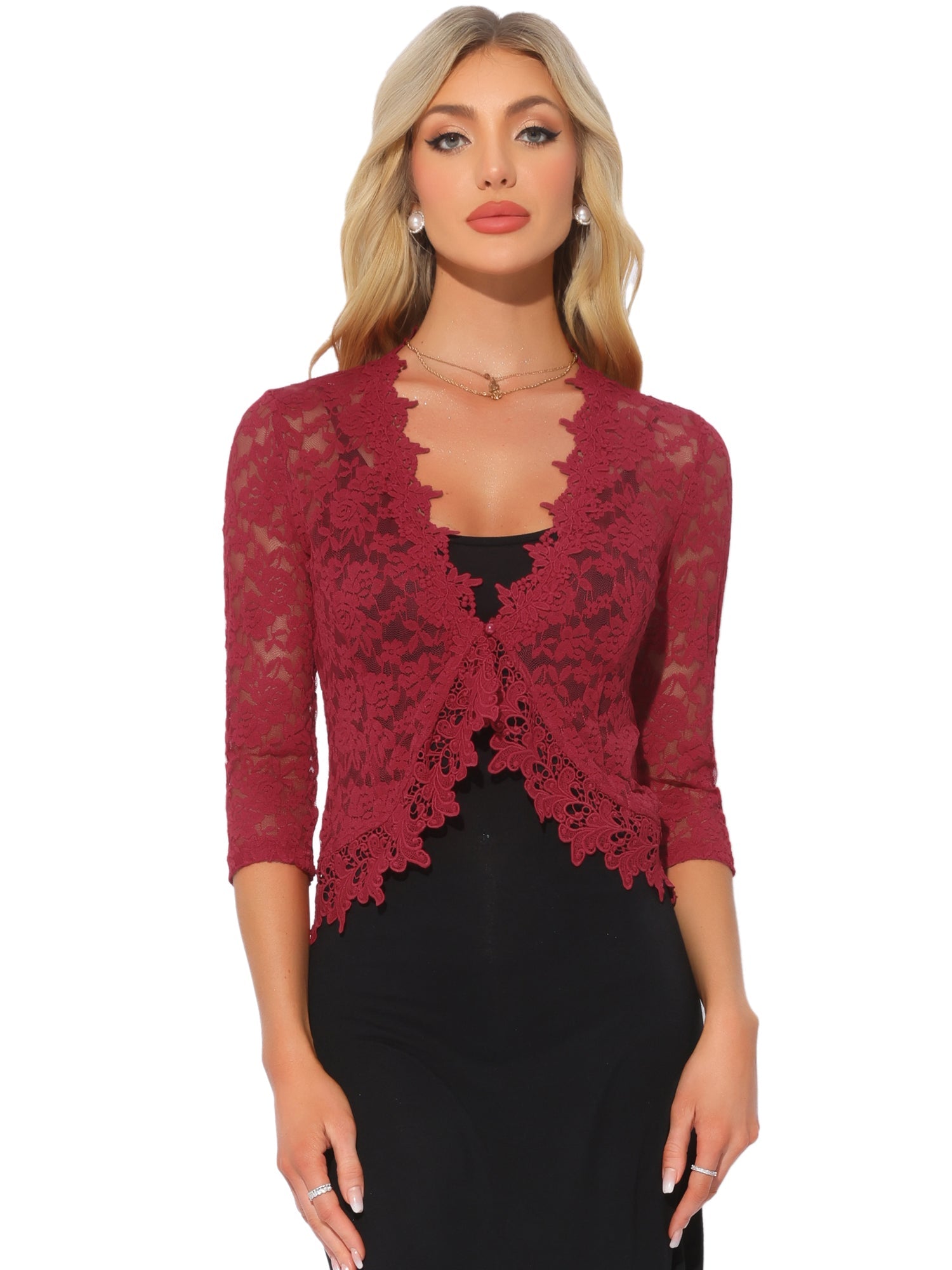 Floral Lace Evening 3/4 Sleeves Formal Elegant Bolero Shrugs