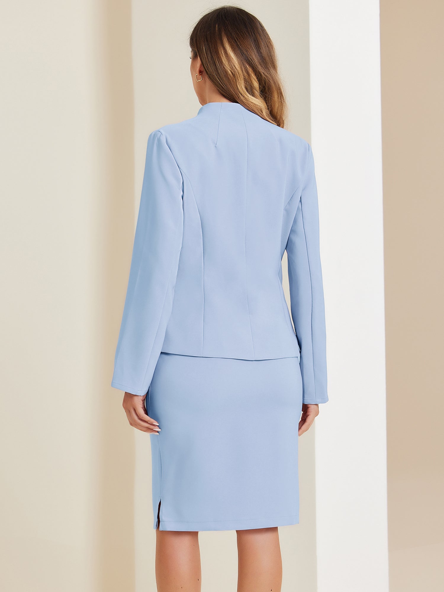 2pc Business Collarless Blazer and Formal Pencil Skirt Suit Sets