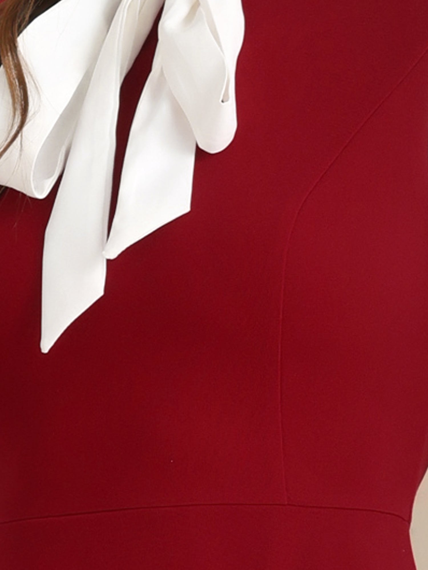 Patchwork Contrast Color Long Sleeve Tie Neck Mini Dress