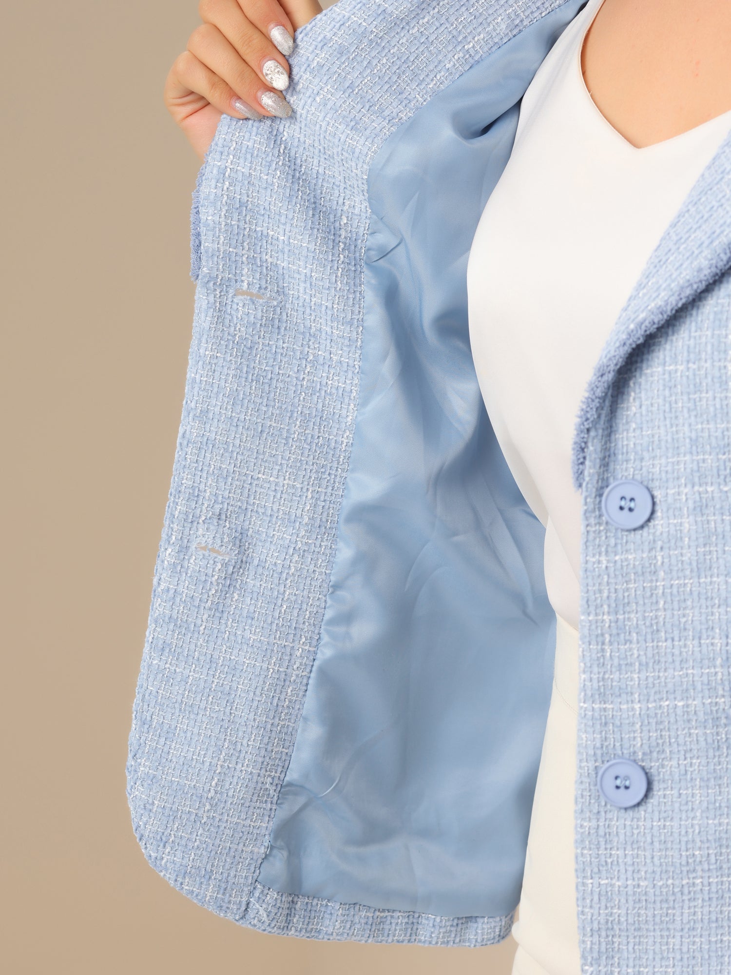 Plaid Tweed Notched Lapel Button Long Sleeve Blazer Jackets