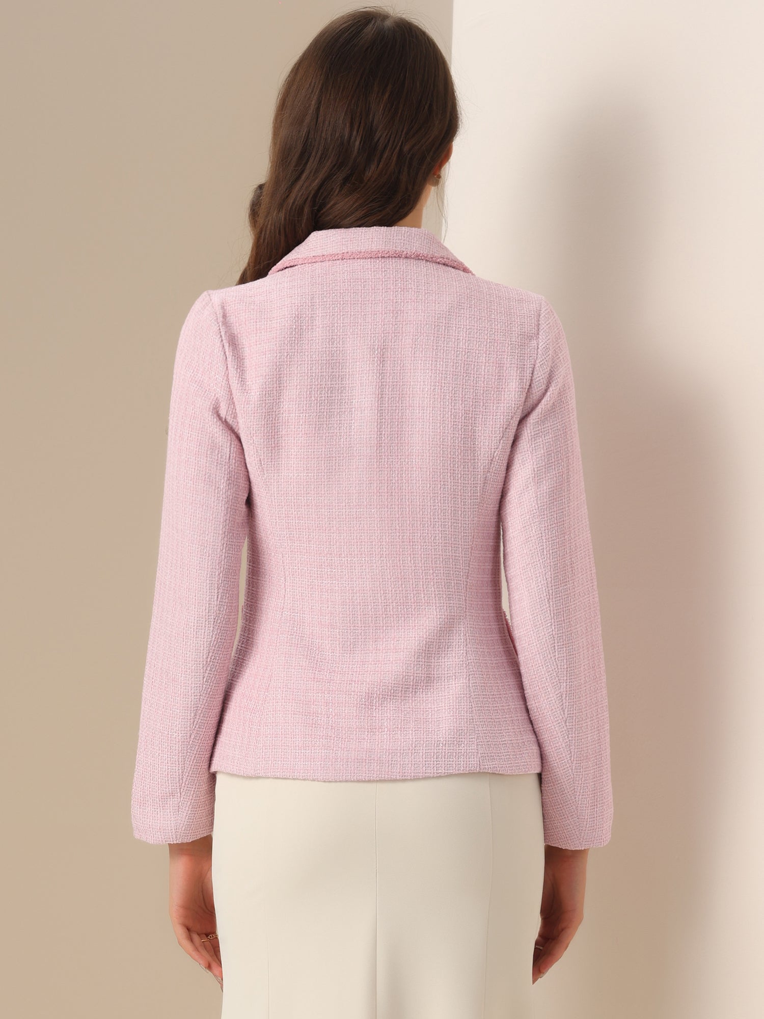 Plaid Tweed Notched Lapel Button Long Sleeve Blazer Jackets