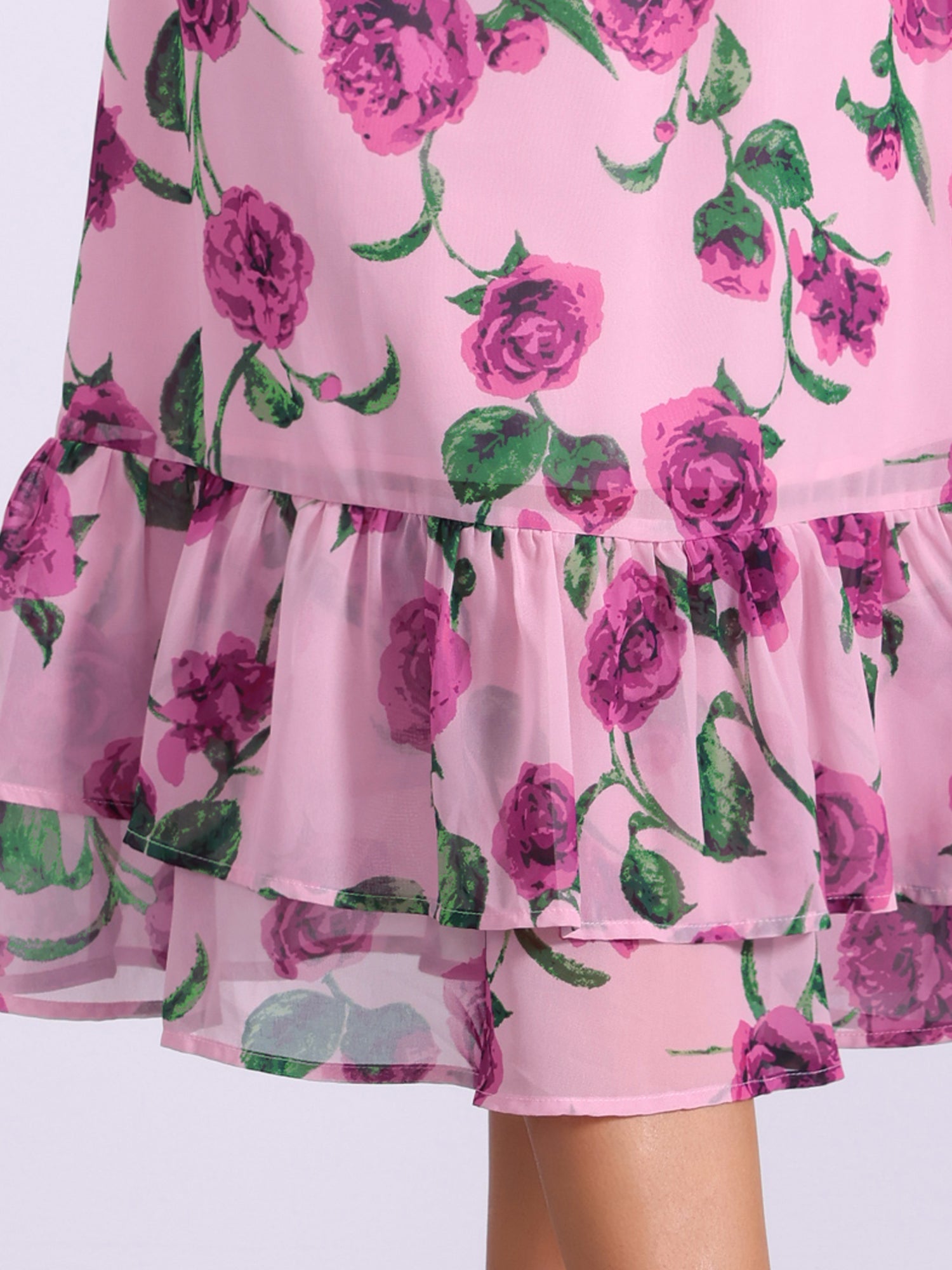 Chiffon Printed Elastic Waist Ruffle Tiered Flowy Midi Skirt