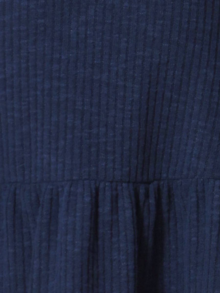 Stretchy Puff Long Sleeve Ruffle Hem Knit Midi Sweater Dress